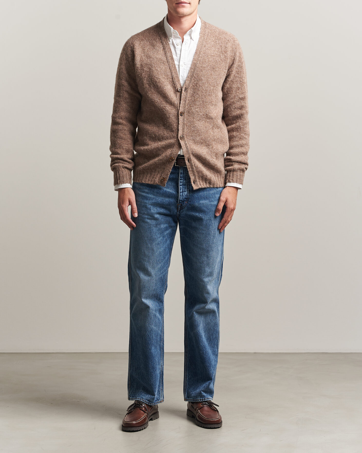 Uomini | Maglieria | Harley Of Scotland | Brushed Supersoft Lambswool Cardigan Tundra