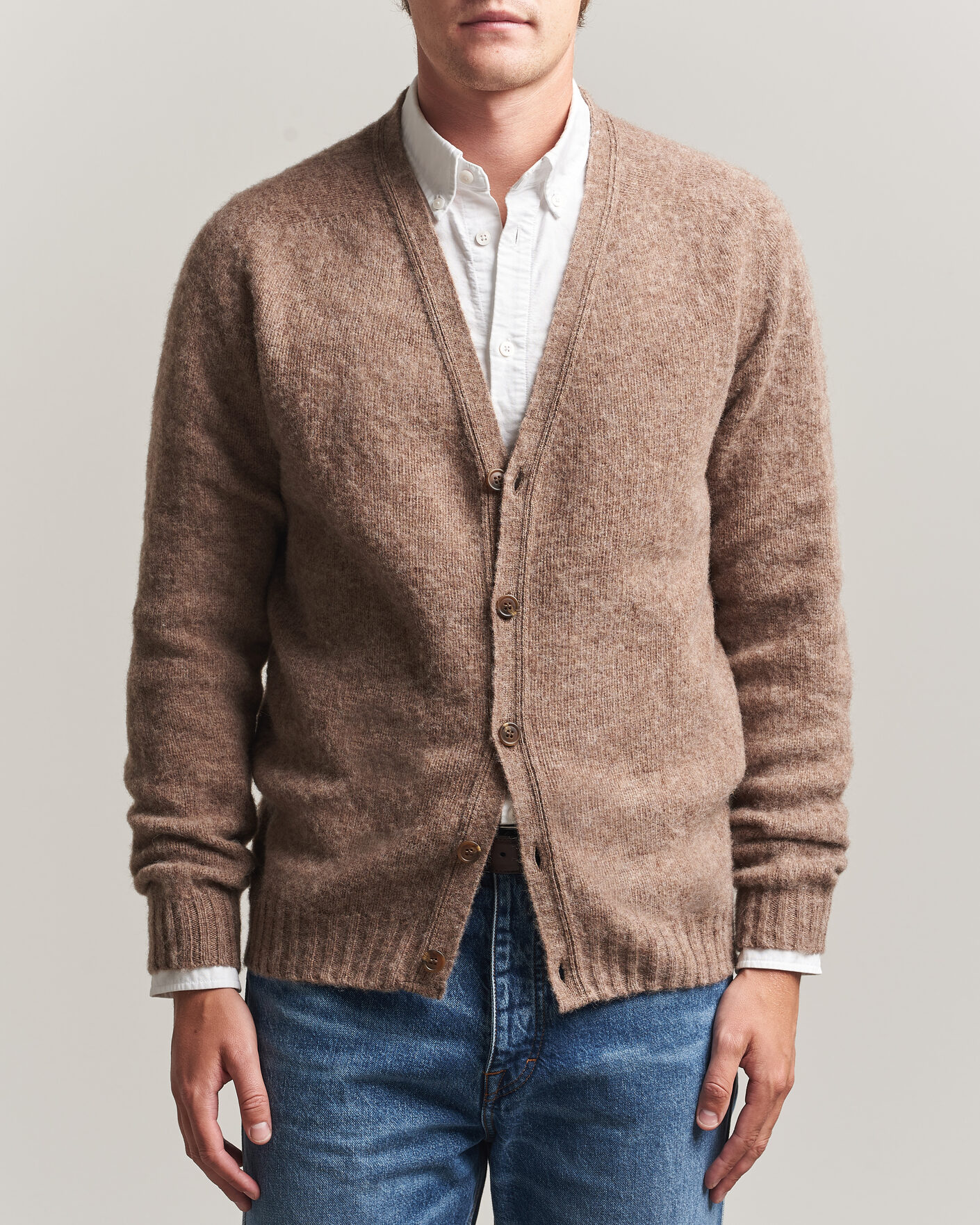 Uomini | Maglieria | Harley Of Scotland | Brushed Supersoft Lambswool Cardigan Tundra