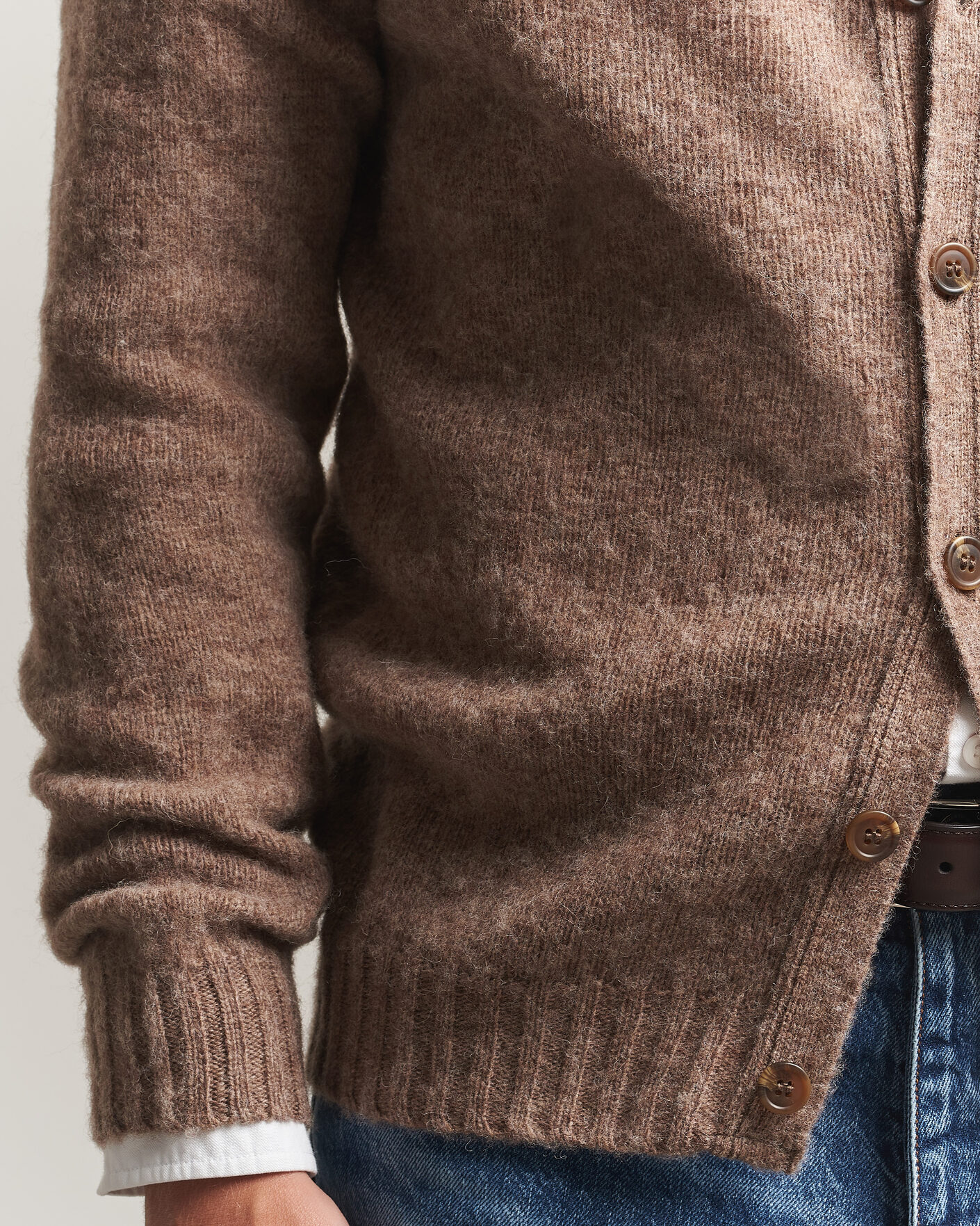Uomini | Maglieria | Harley Of Scotland | Brushed Supersoft Lambswool Cardigan Tundra
