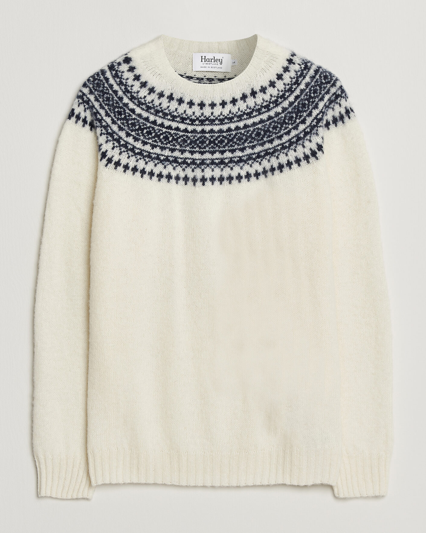 Uomini | Maglieria | Harley Of Scotland | Brushed Supersoft Lambswool Yolk Fairisle Snow White/Navy