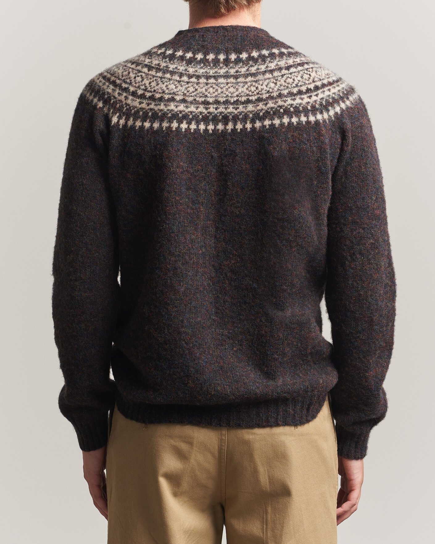 Uomini | Maglieria | Harley Of Scotland | Brushed Supersoft Lambswool Yolk Fairisle Volcano/Cameo
