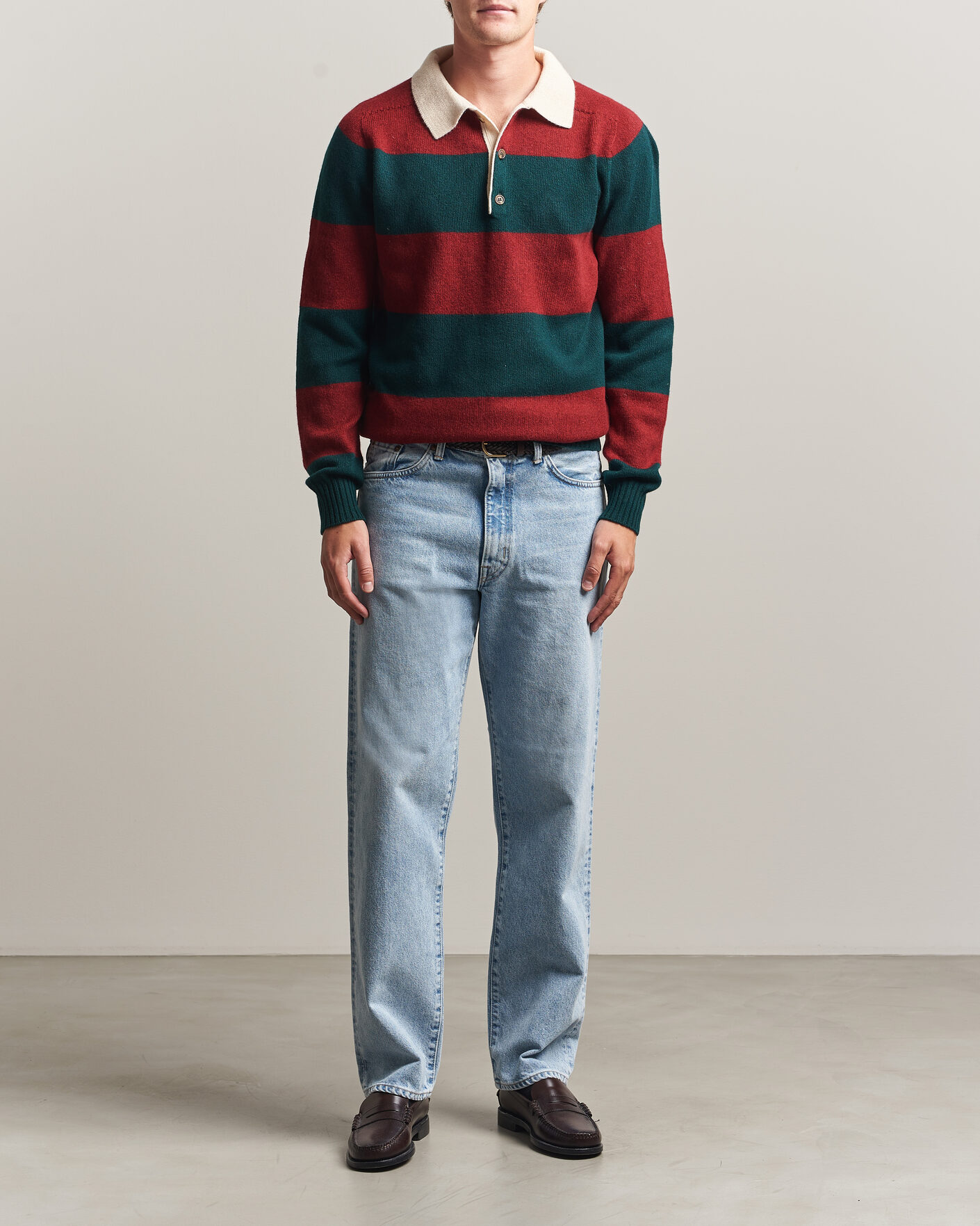 Uomini | Maglieria | Harley Of Scotland | Supersoft 2ply Lambswool Rugby Green/Red