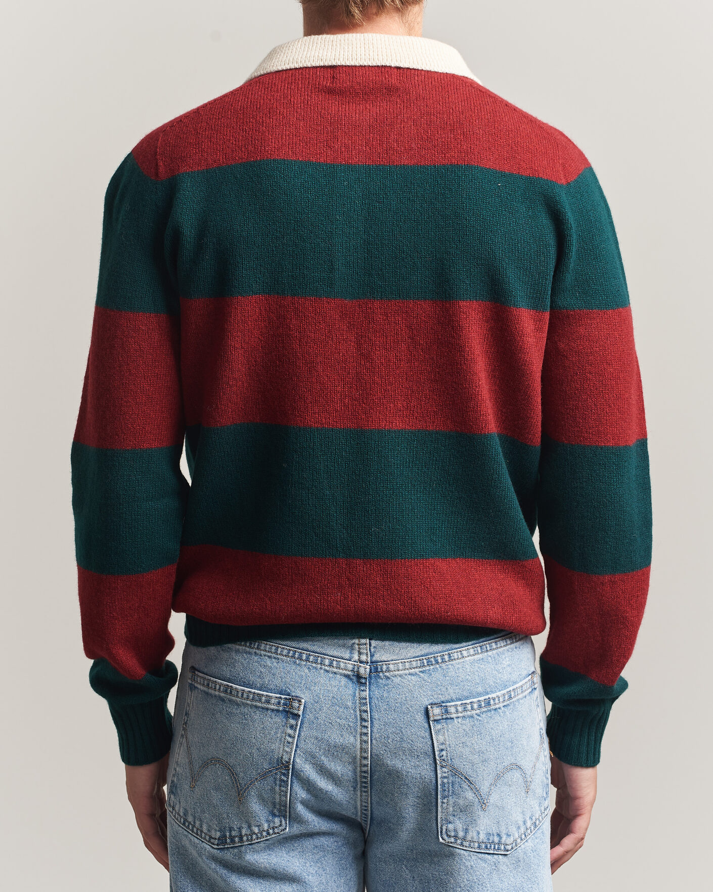 Uomini | Maglieria | Harley Of Scotland | Supersoft 2ply Lambswool Rugby Green/Red