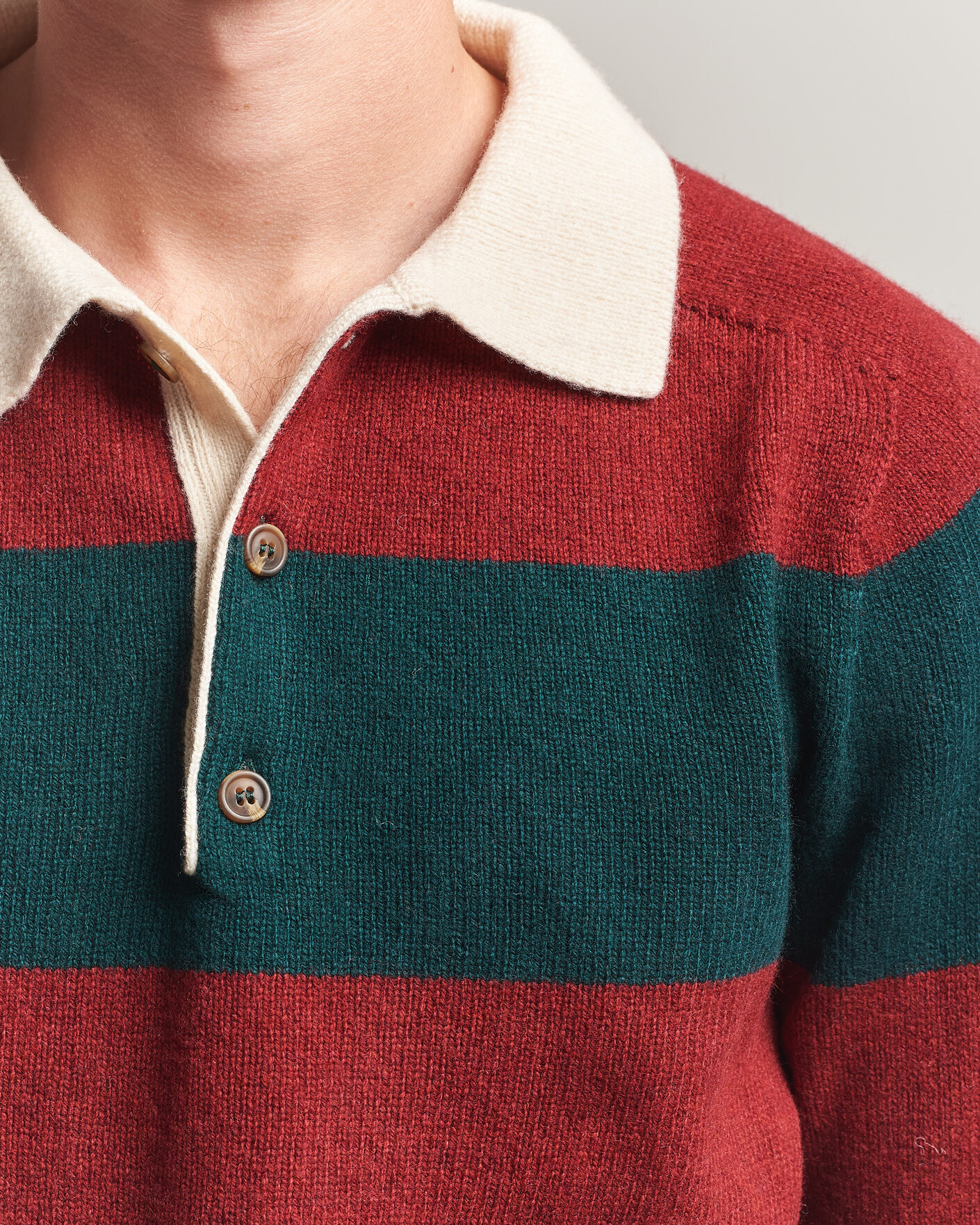 Uomini | Maglieria | Harley Of Scotland | Supersoft 2ply Lambswool Rugby Green/Red