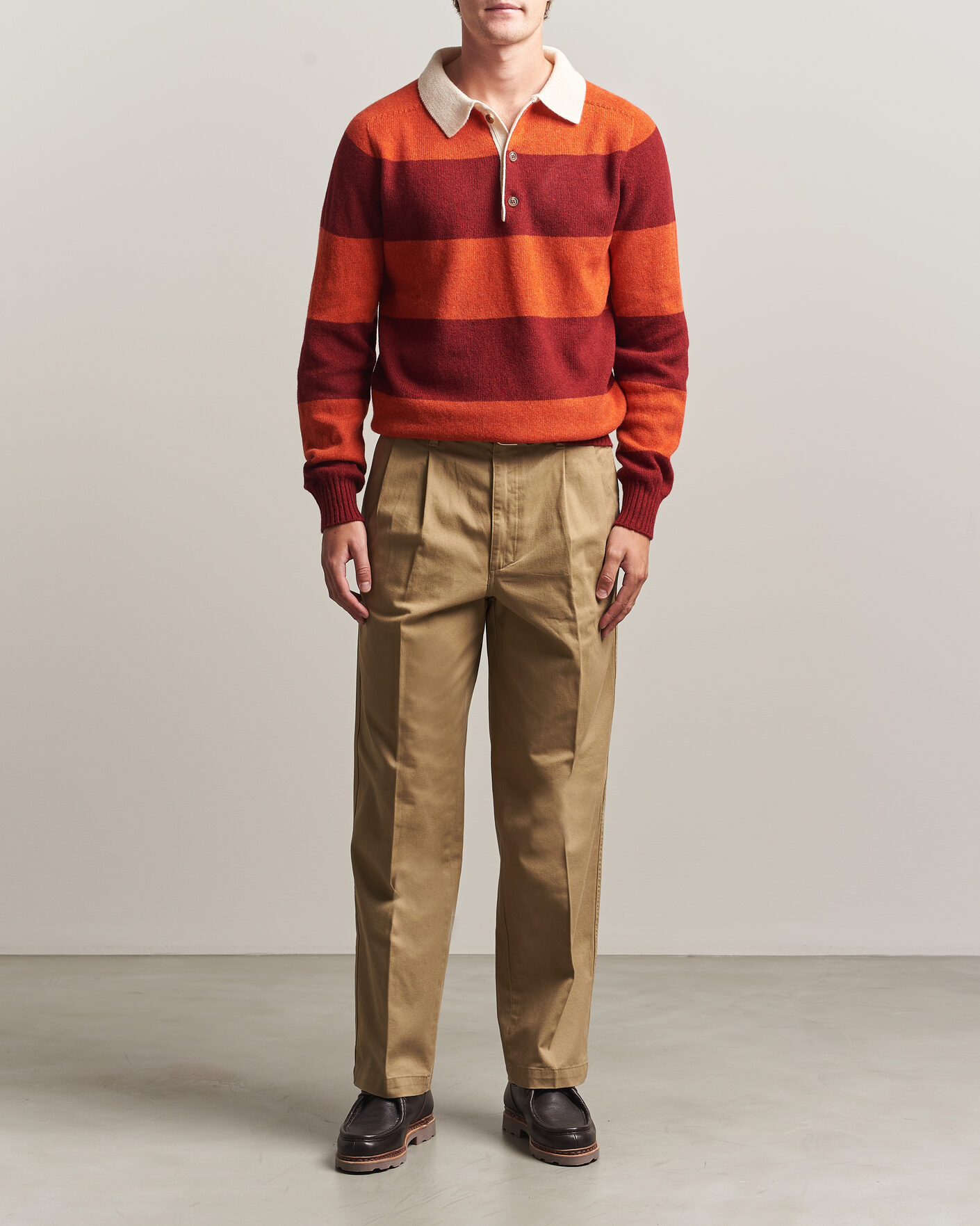 Uomini | Maglieria | Harley Of Scotland | Supersoft 2ply Lambswool Rugby Red/Orange