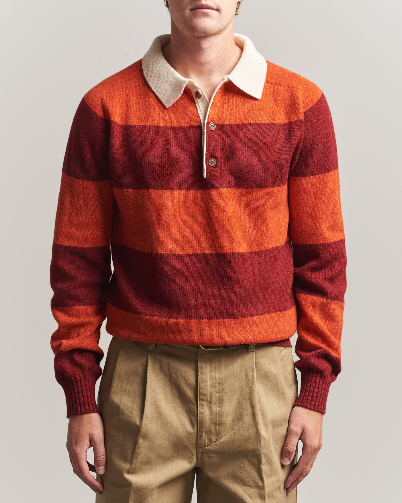 Uomini | Maglieria | Harley Of Scotland | Supersoft 2ply Lambswool Rugby Red/Orange