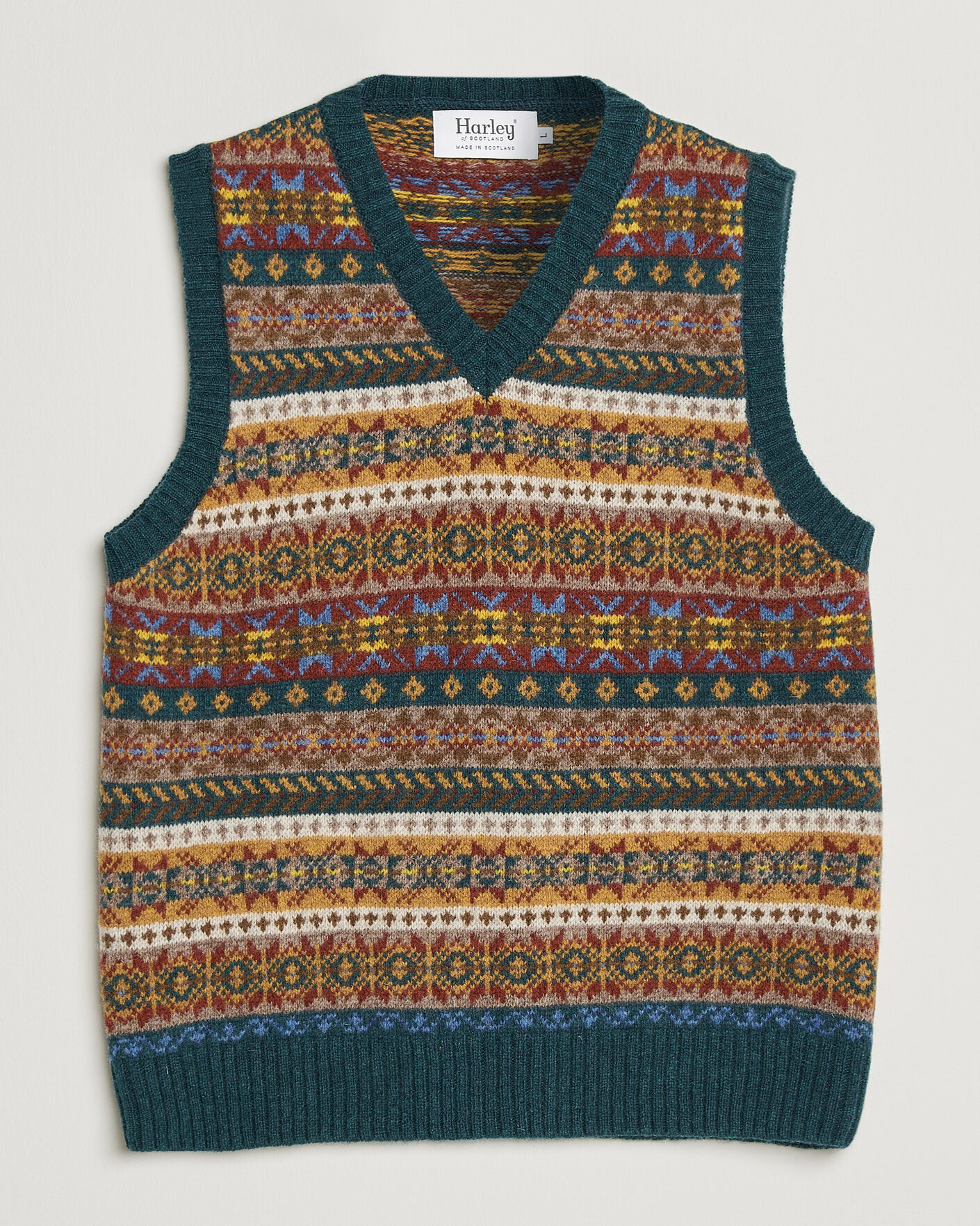 Uomini | Maglieria | Harley Of Scotland | Supersoft 2ply Lambswool Fairisle Vest Tempest