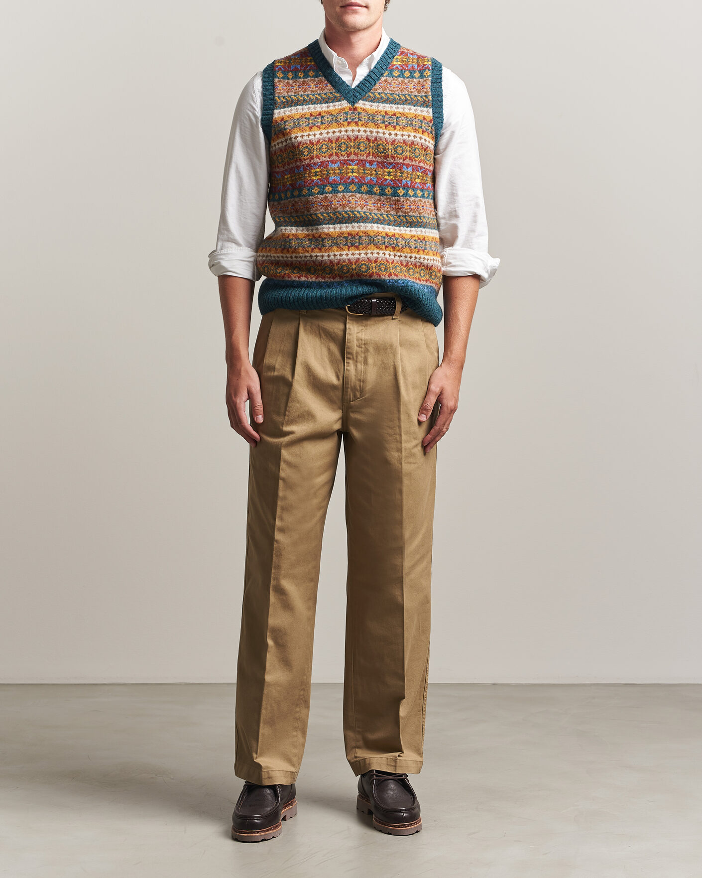 Uomini | Maglieria | Harley Of Scotland | Supersoft 2ply Lambswool Fairisle Vest Tempest