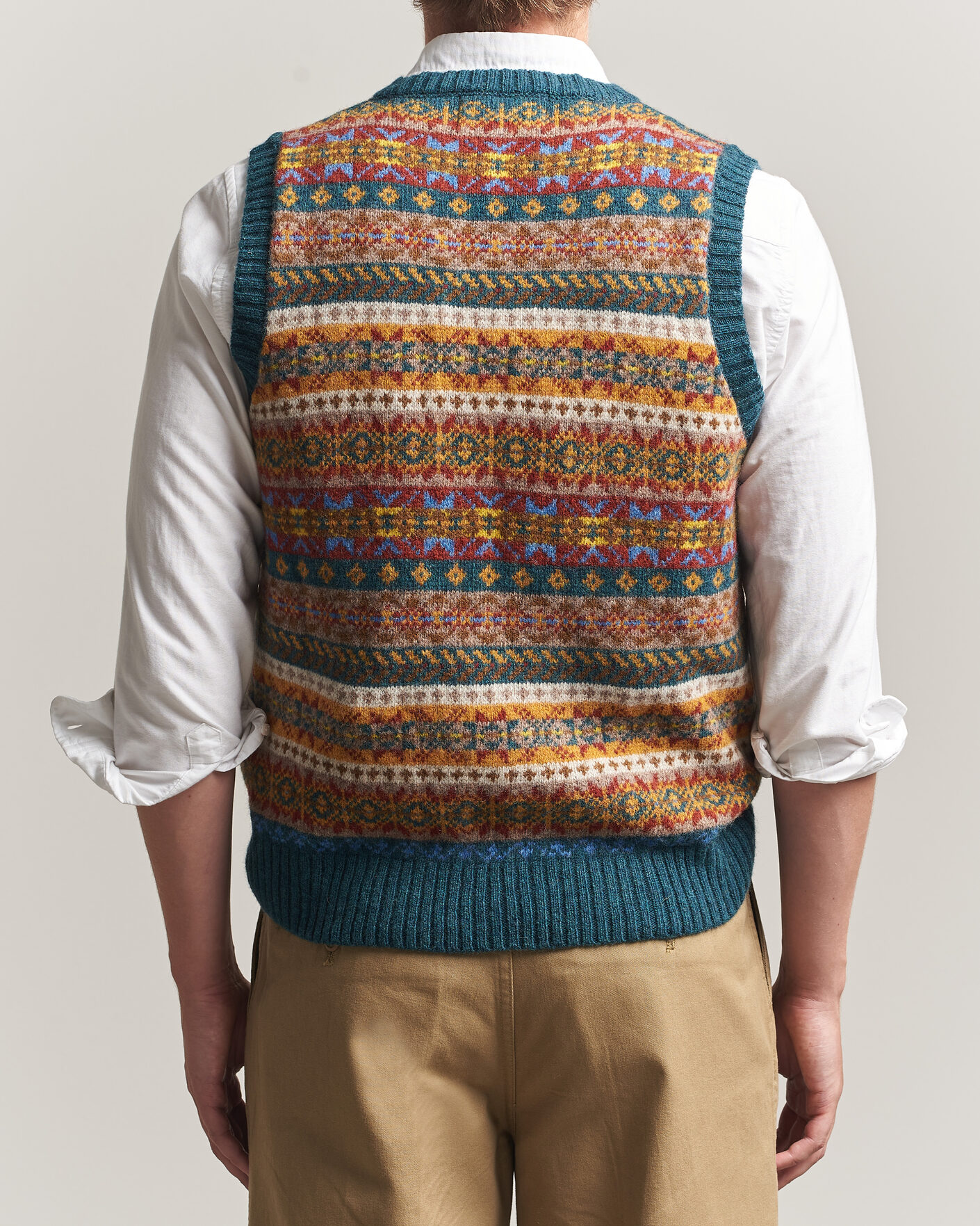 Uomini | Maglieria | Harley Of Scotland | Supersoft 2ply Lambswool Fairisle Vest Tempest