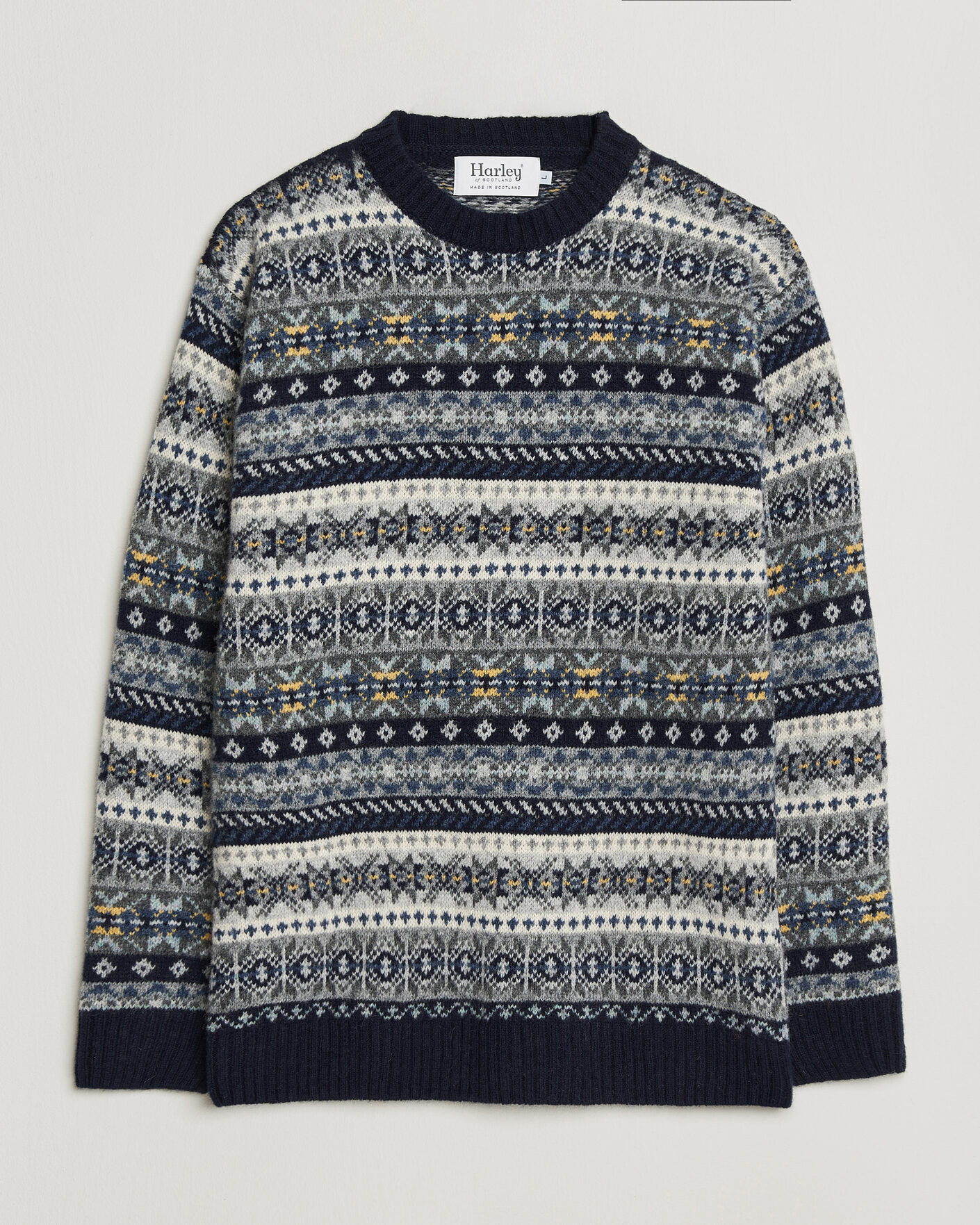 Uomini | Maglieria | Harley Of Scotland | Supersoft 2ply Lambswool Fairisle Crew Navy