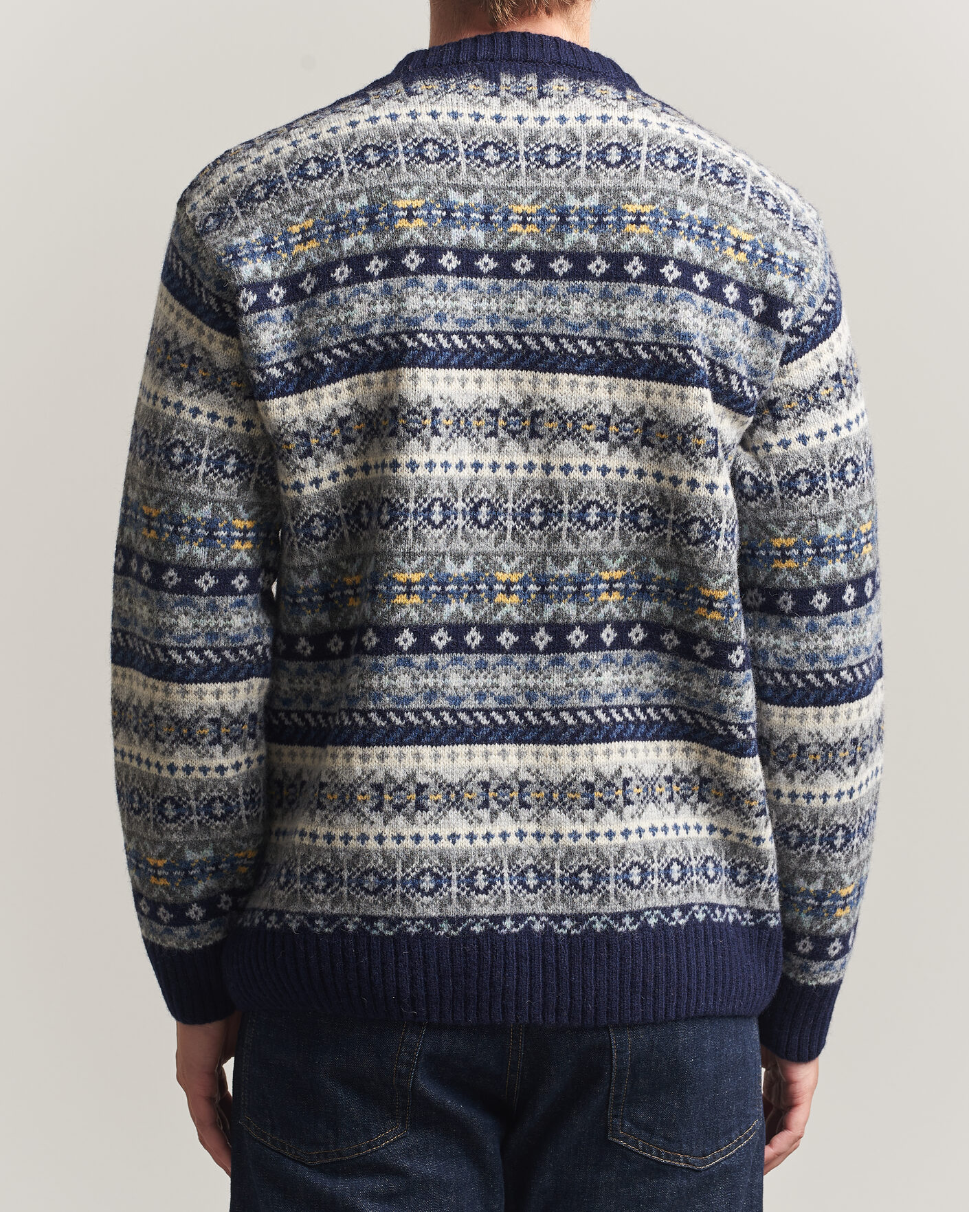 Uomini | Maglieria | Harley Of Scotland | Supersoft 2ply Lambswool Fairisle Crew Navy