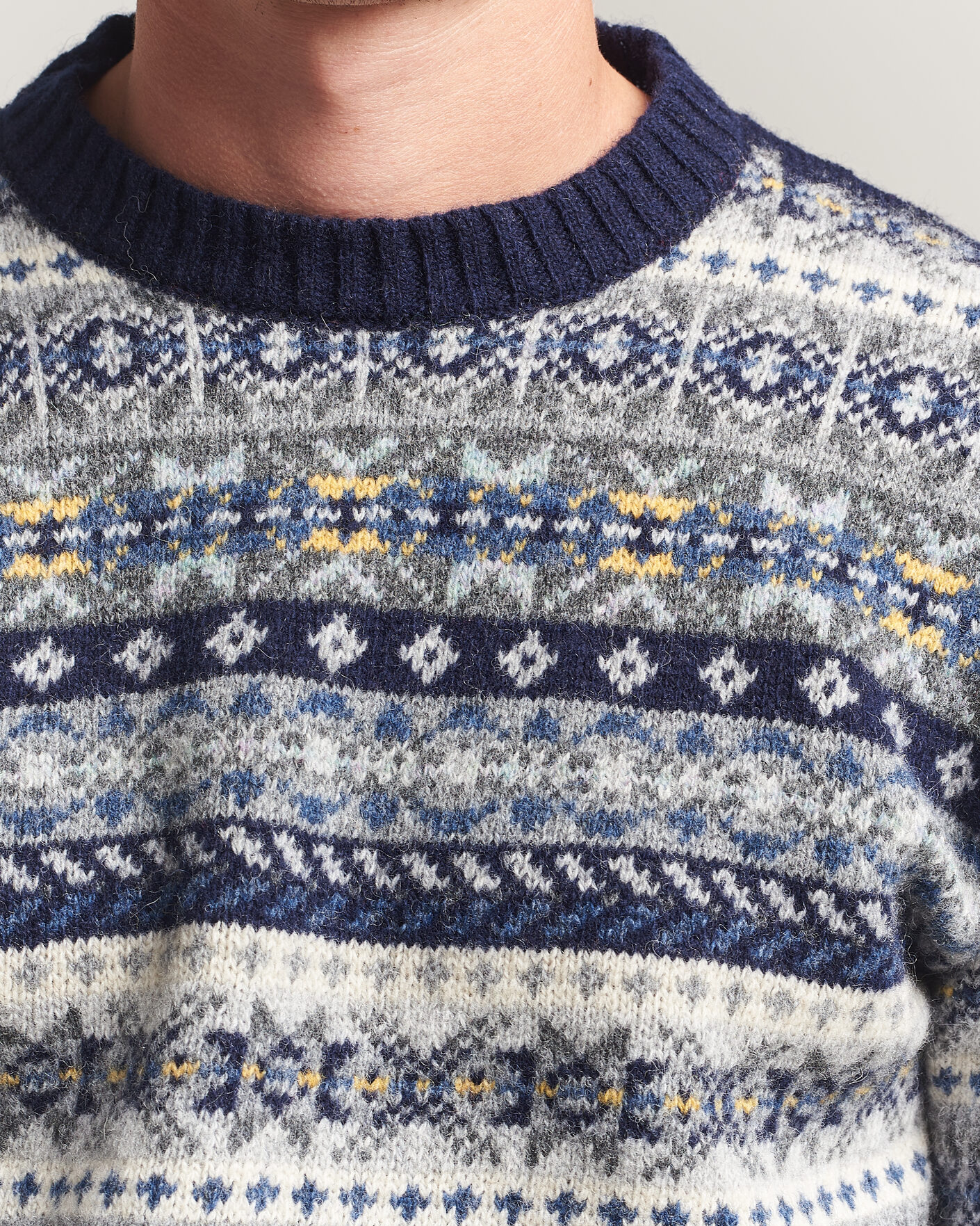 Uomini | Maglieria | Harley Of Scotland | Supersoft 2ply Lambswool Fairisle Crew Navy