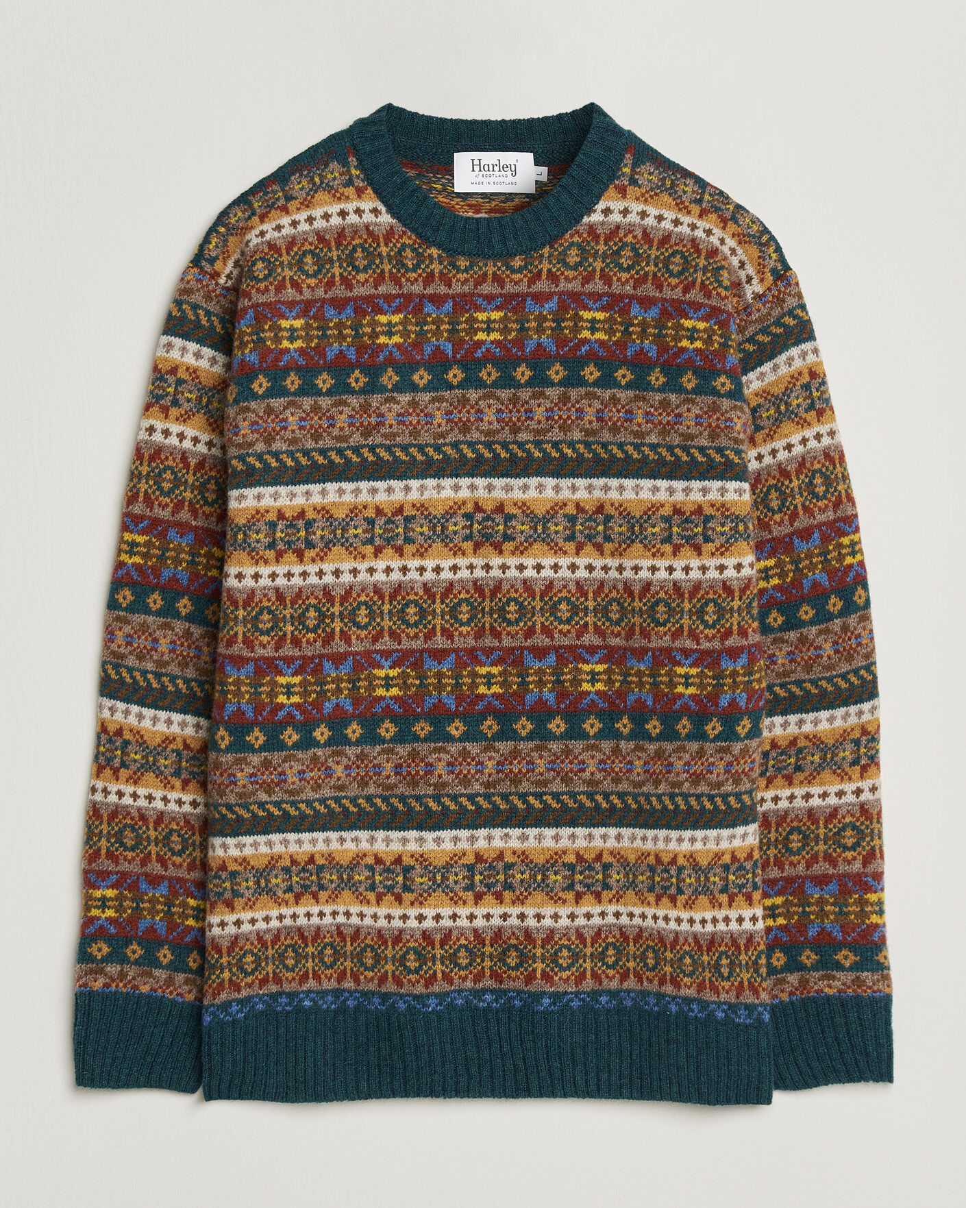 Uomini | Maglieria | Harley Of Scotland | Supersoft 2ply Lambswool Fairisle Crew Tempest