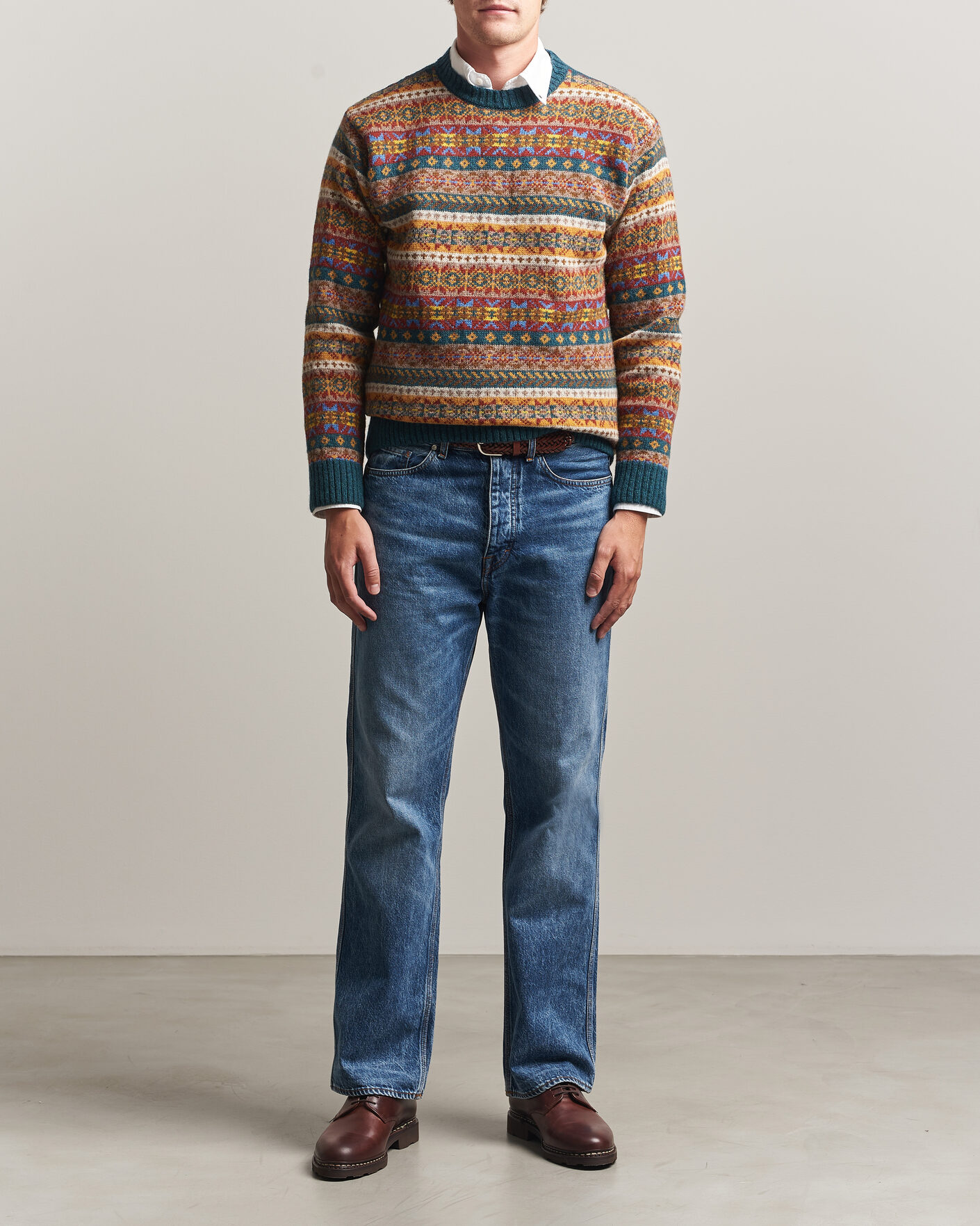 Uomini | Maglieria | Harley Of Scotland | Supersoft 2ply Lambswool Fairisle Crew Tempest