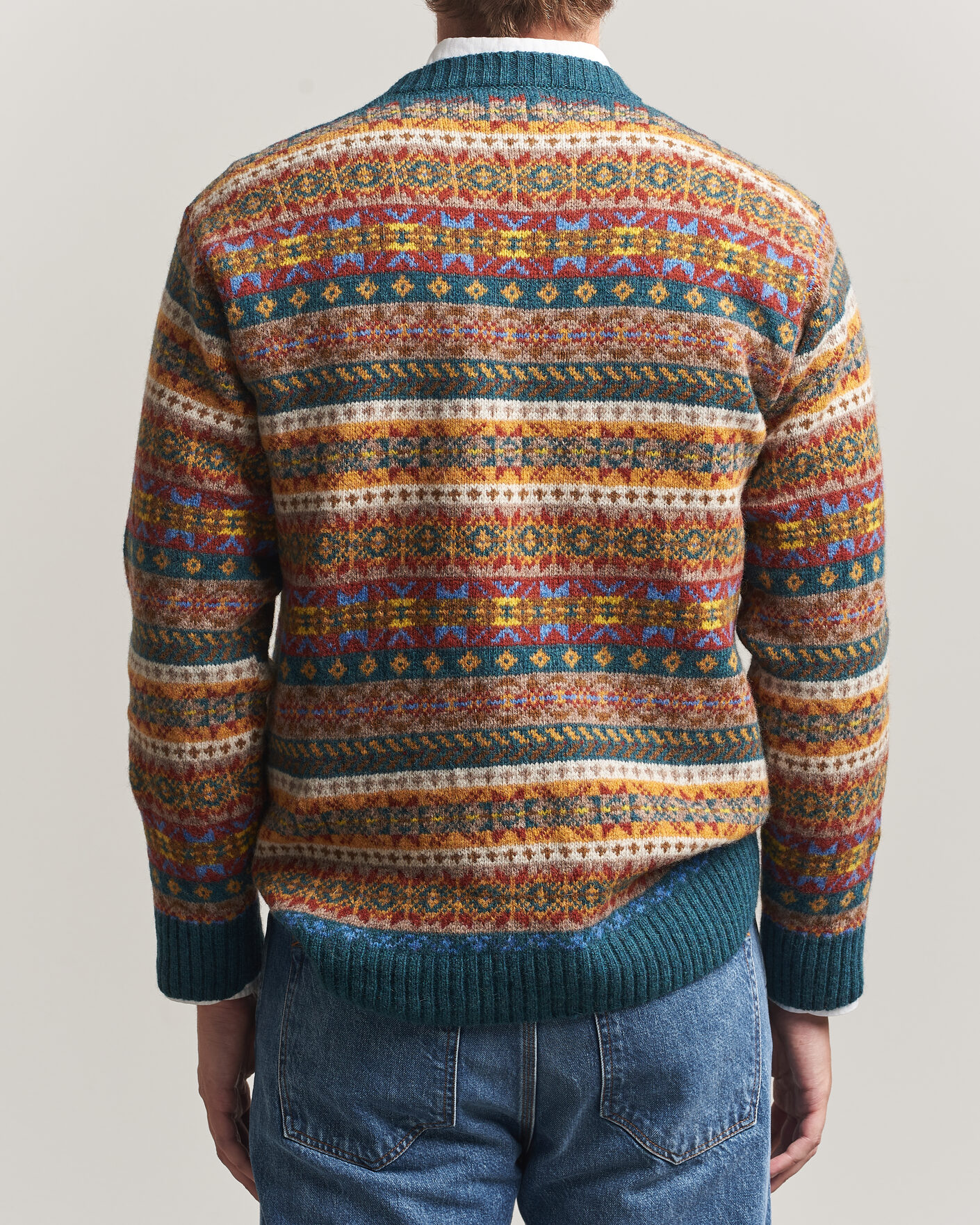 Uomini | Maglieria | Harley Of Scotland | Supersoft 2ply Lambswool Fairisle Crew Tempest