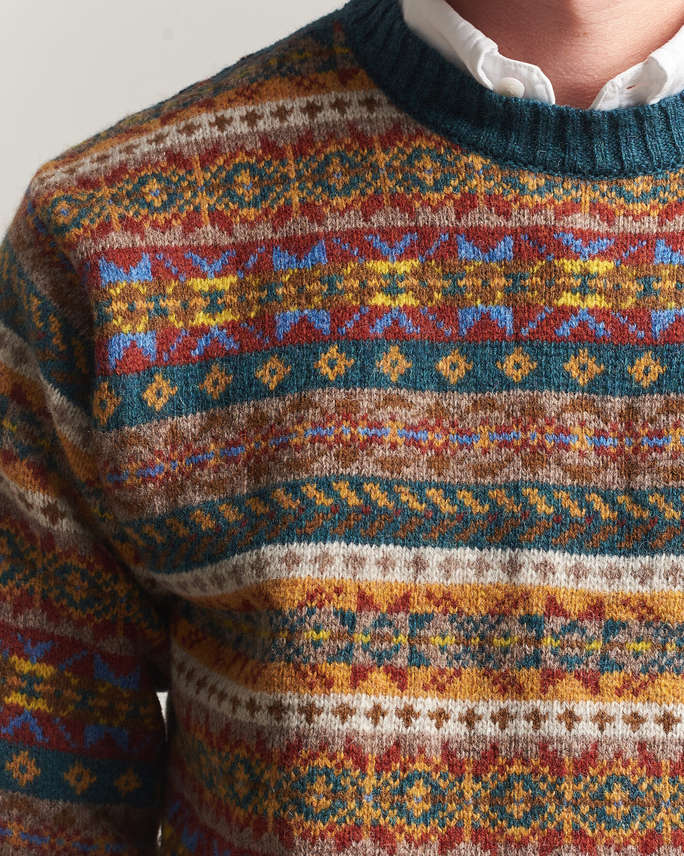 Uomini | Maglieria | Harley Of Scotland | Supersoft 2ply Lambswool Fairisle Crew Tempest