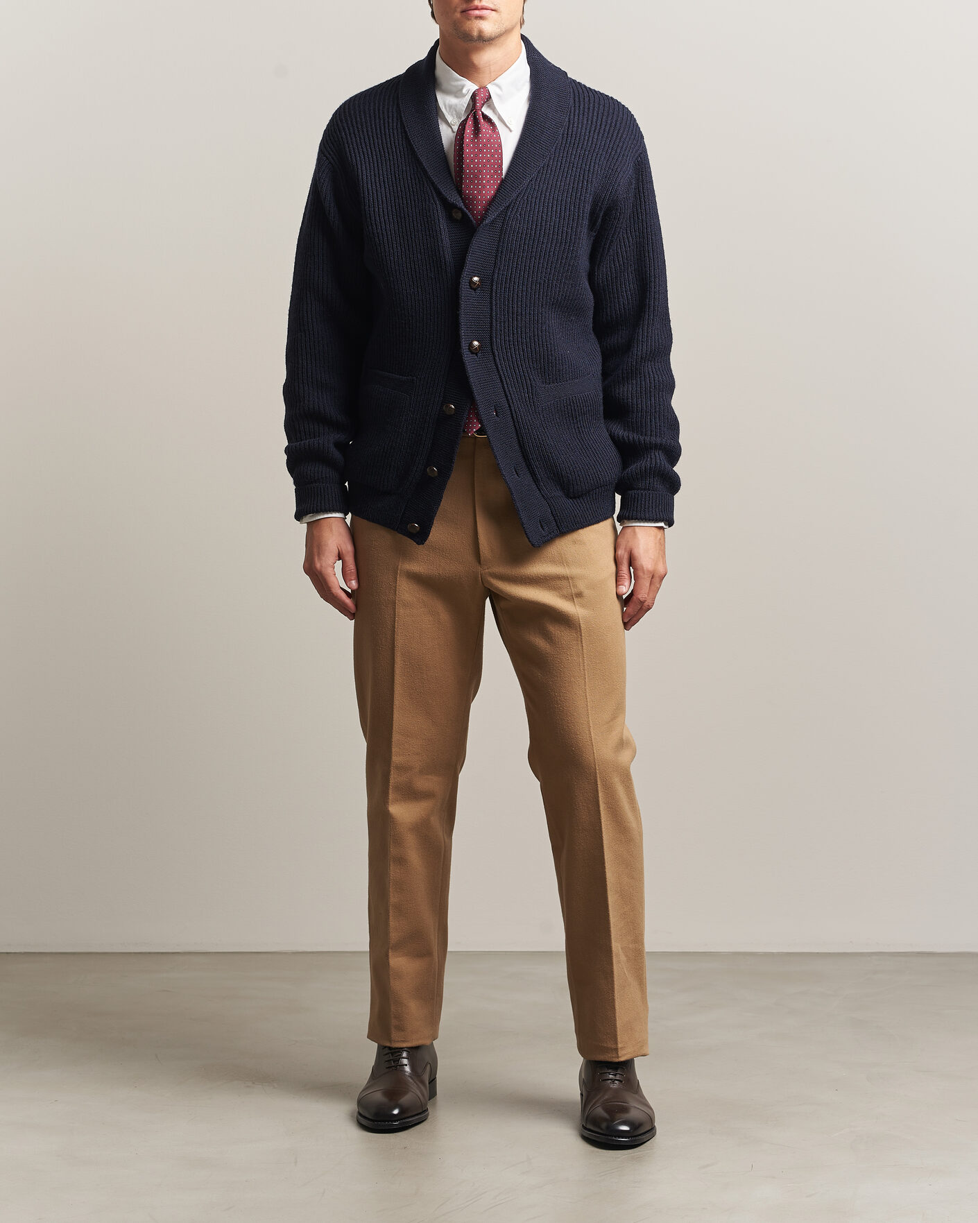 Uomini | Pantaloni | Kamakura Shirts | Brushed Cotton Twill Ivy Trousers Beige