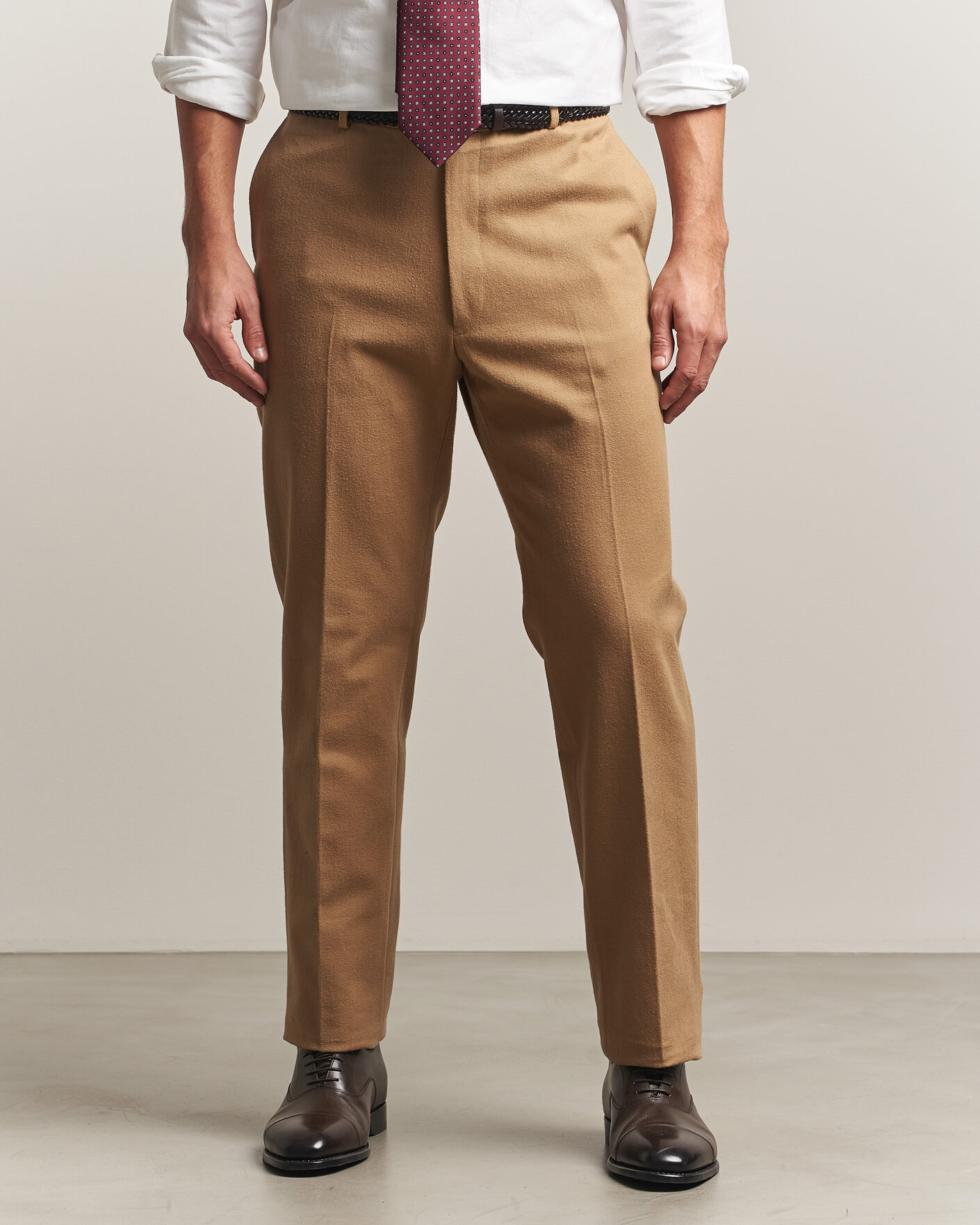 Uomini | Pantaloni | Kamakura Shirts | Brushed Cotton Twill Ivy Trousers Beige