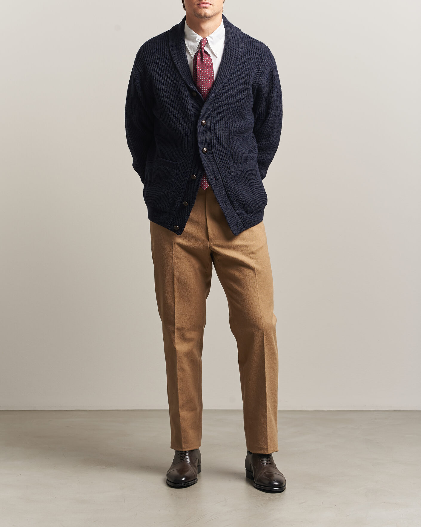 Uomini | Maglieria | Kamakura Shirts | McQueen Shawl Collar Cardigan Navy