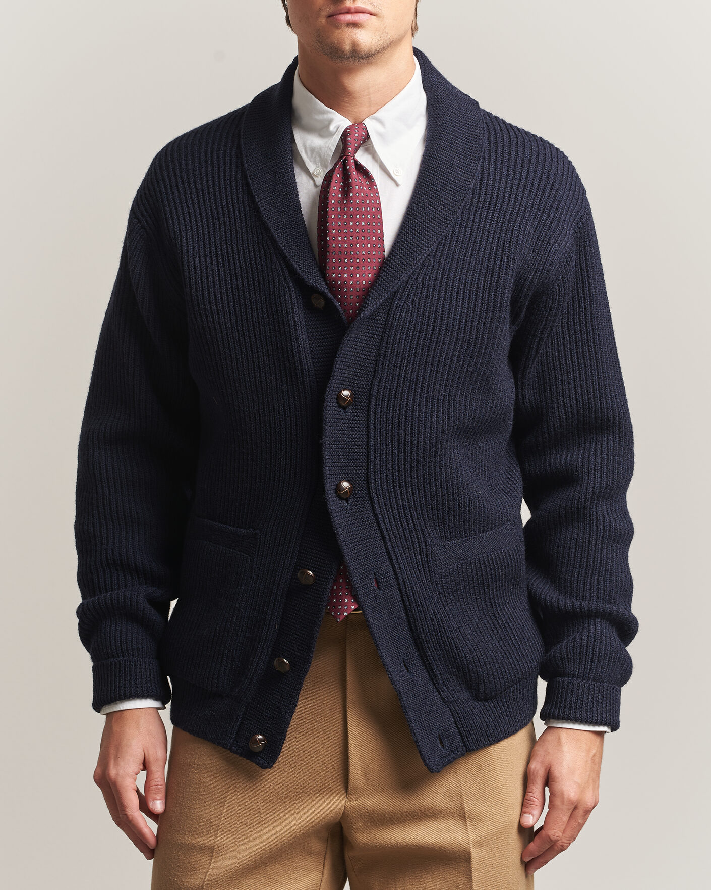 Uomini | Maglieria | Kamakura Shirts | McQueen Shawl Collar Cardigan Navy