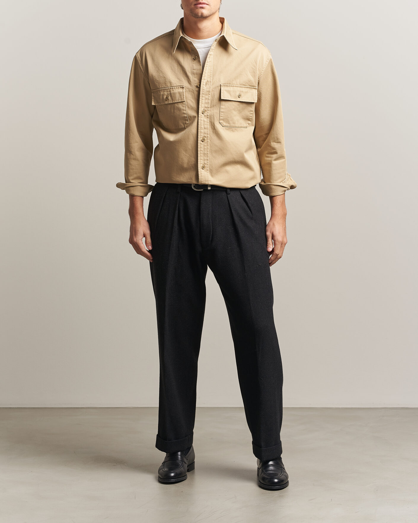 Uomini | Camicie | Kamakura Shirts | Cotton Twill CPO Overshirt Beige