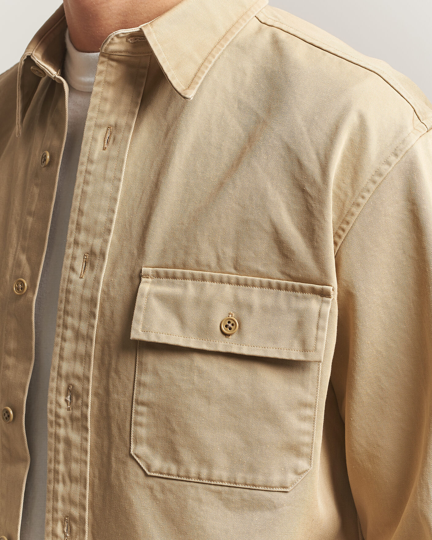 Uomini | Camicie | Kamakura Shirts | Cotton Twill CPO Overshirt Beige