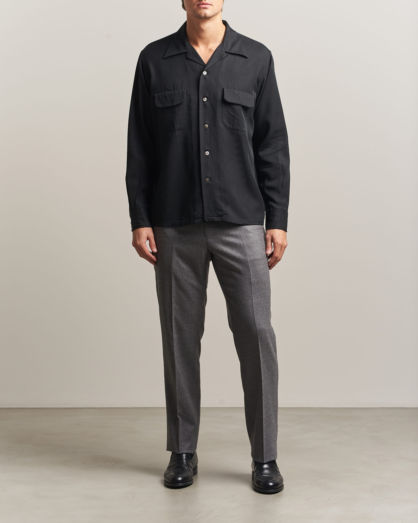 Uomini | Camicie | Kamakura Shirts | Vintage Open Collar Shirt Black