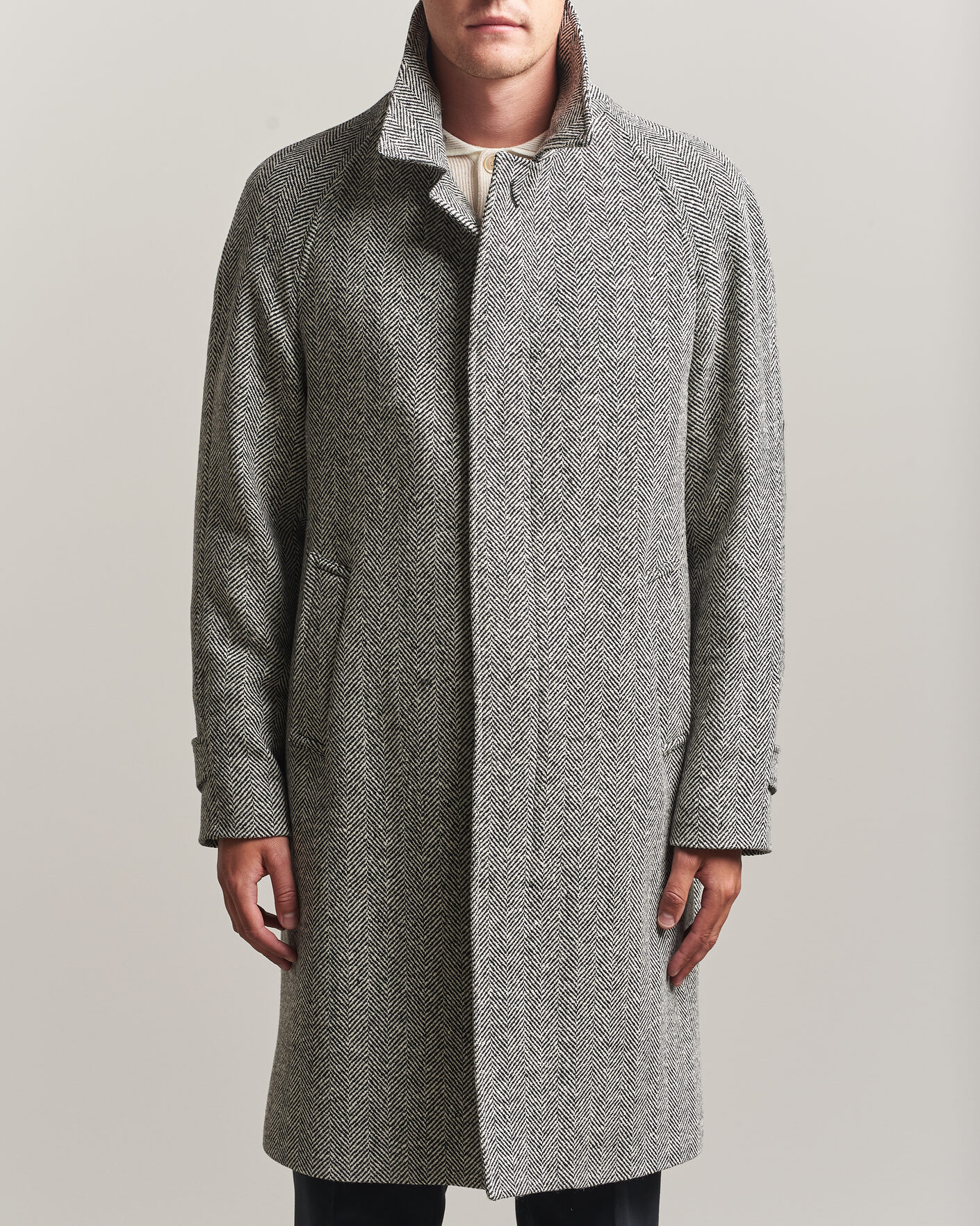 Uomini | Giacche | Lardini | Wool Herringbone Raglan Coat Dark Grey