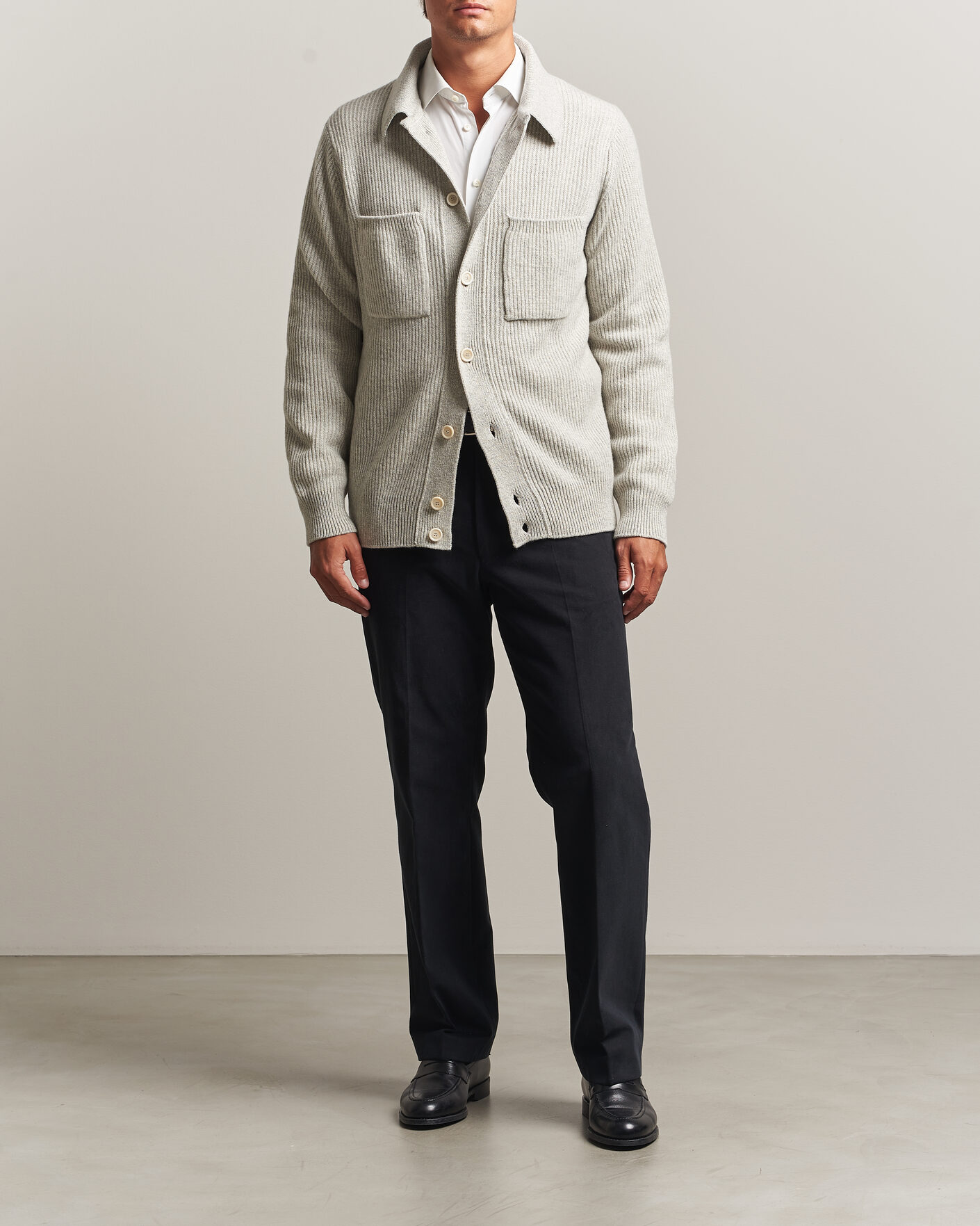 Uomini | Maglieria | Lardini | Heavy Knitted Cardigan Light Grey