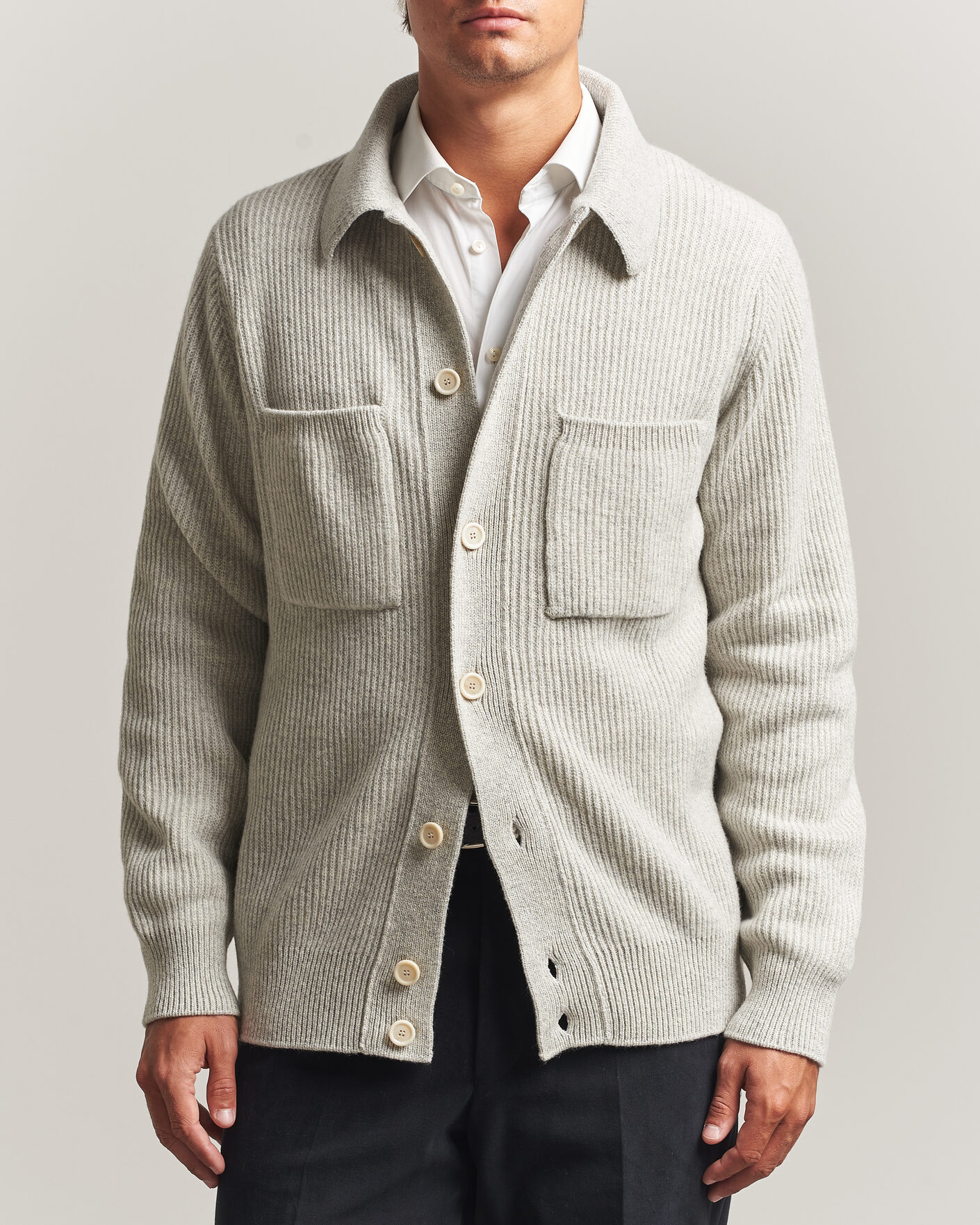 Uomini | Maglieria | Lardini | Heavy Knitted Cardigan Light Grey