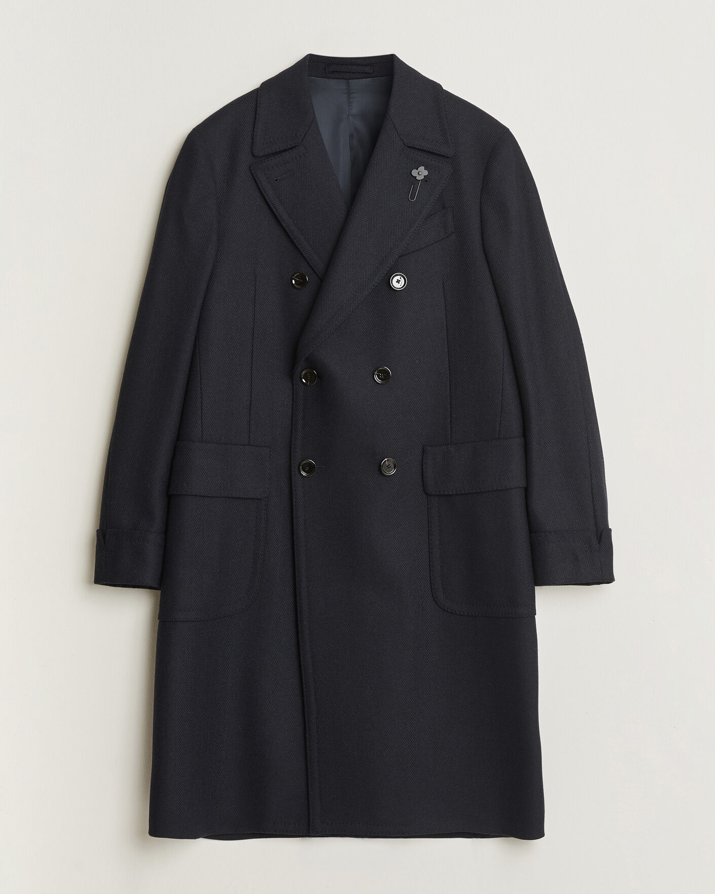 Uomini | Giacche | Lardini | Ulster Wool/Cashmere Tonal Herringbone Coat Navy