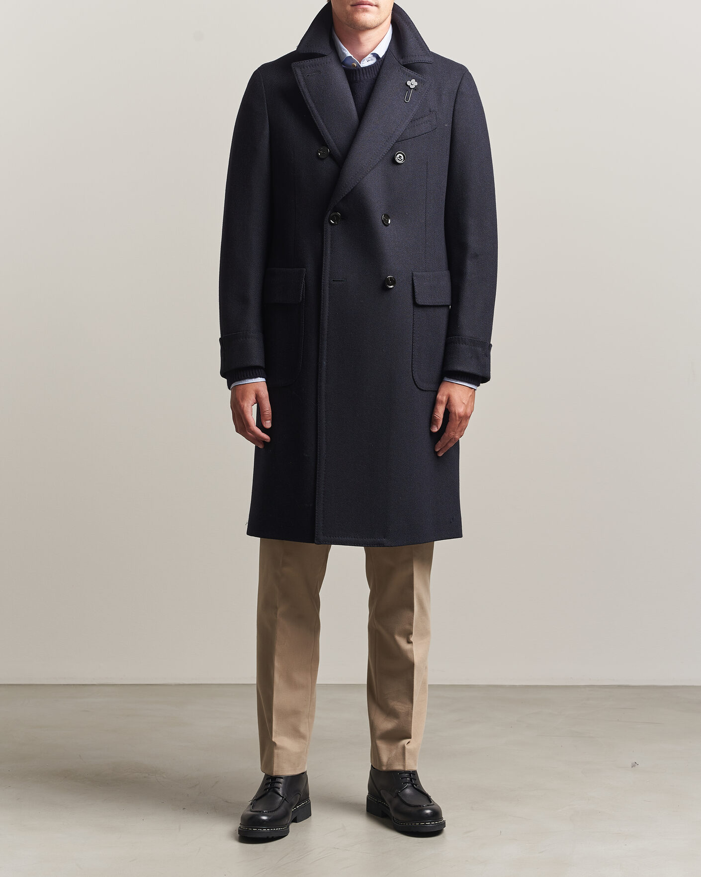 Uomini | Giacche | Lardini | Ulster Wool/Cashmere Tonal Herringbone Coat Navy
