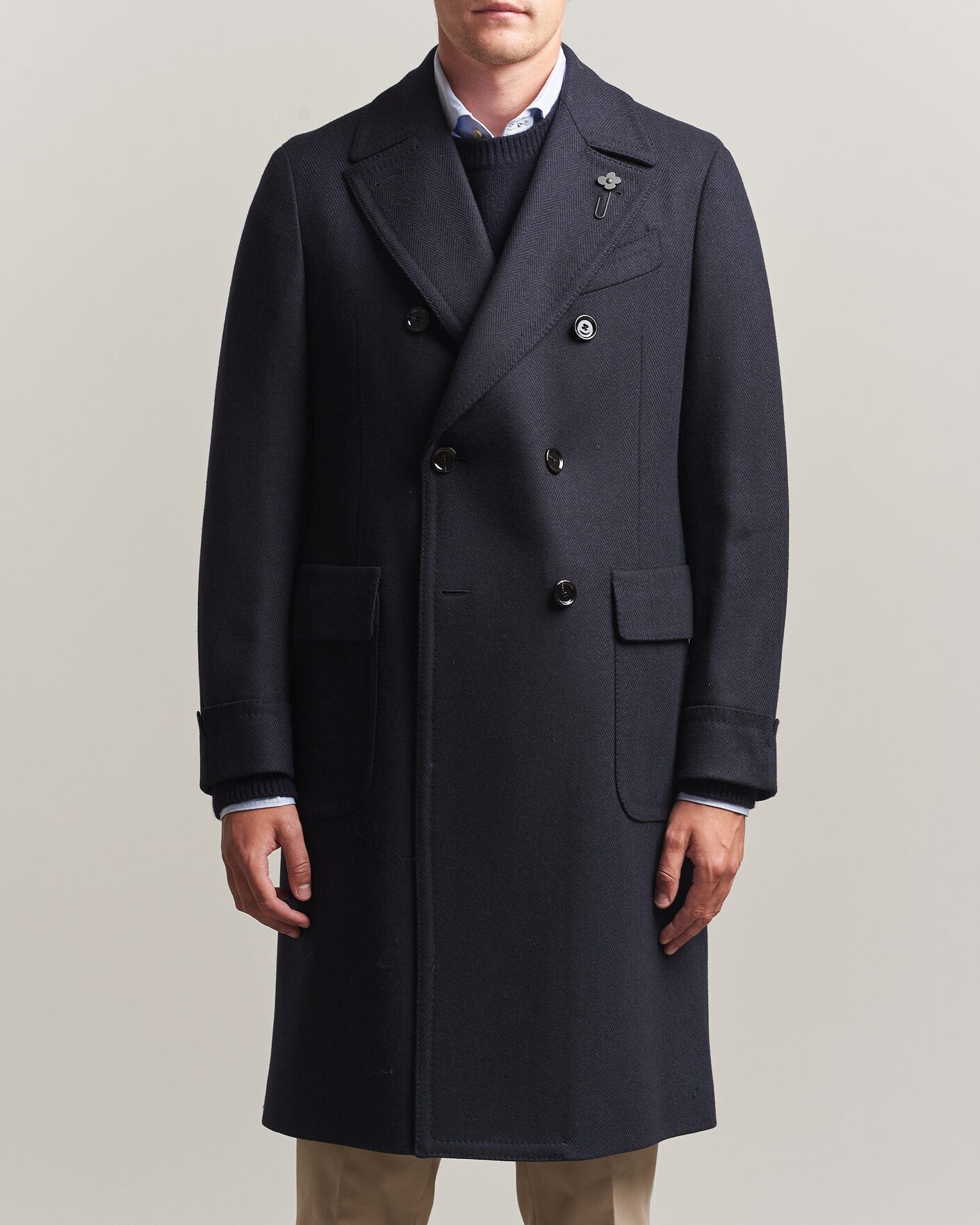 Uomini | Giacche | Lardini | Ulster Wool/Cashmere Tonal Herringbone Coat Navy
