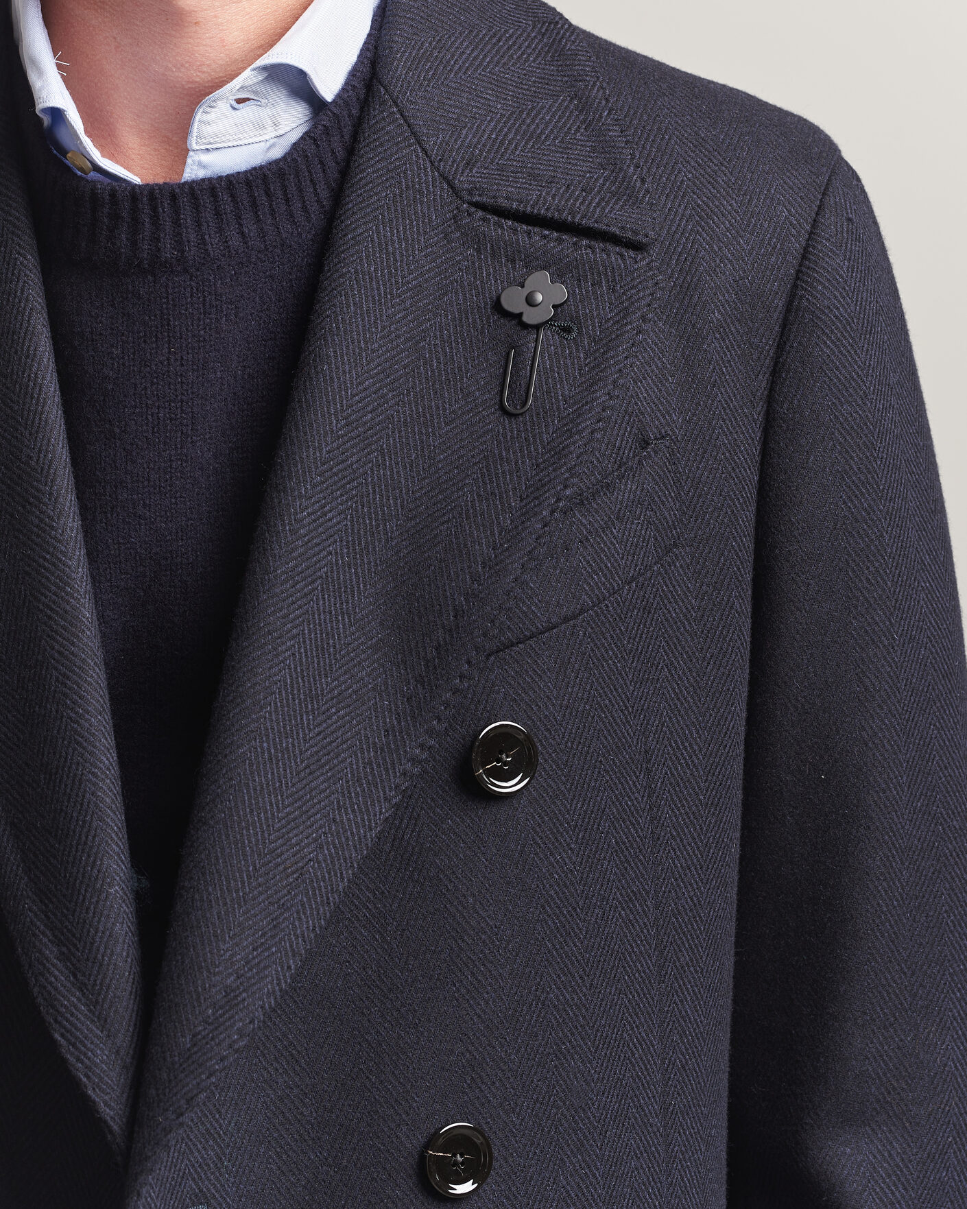 Uomini | Giacche | Lardini | Ulster Wool/Cashmere Tonal Herringbone Coat Navy