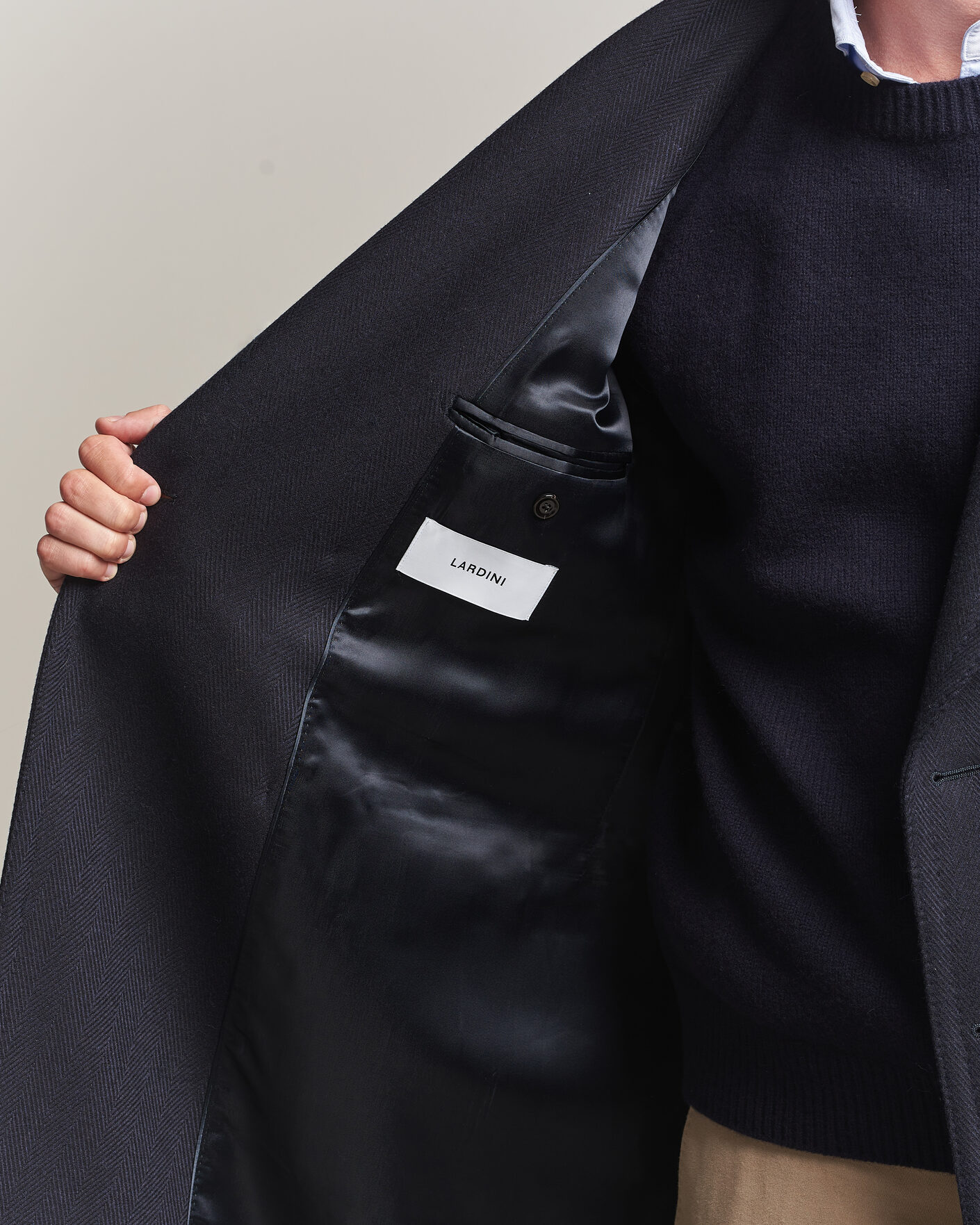 Uomini | Giacche | Lardini | Ulster Wool/Cashmere Tonal Herringbone Coat Navy