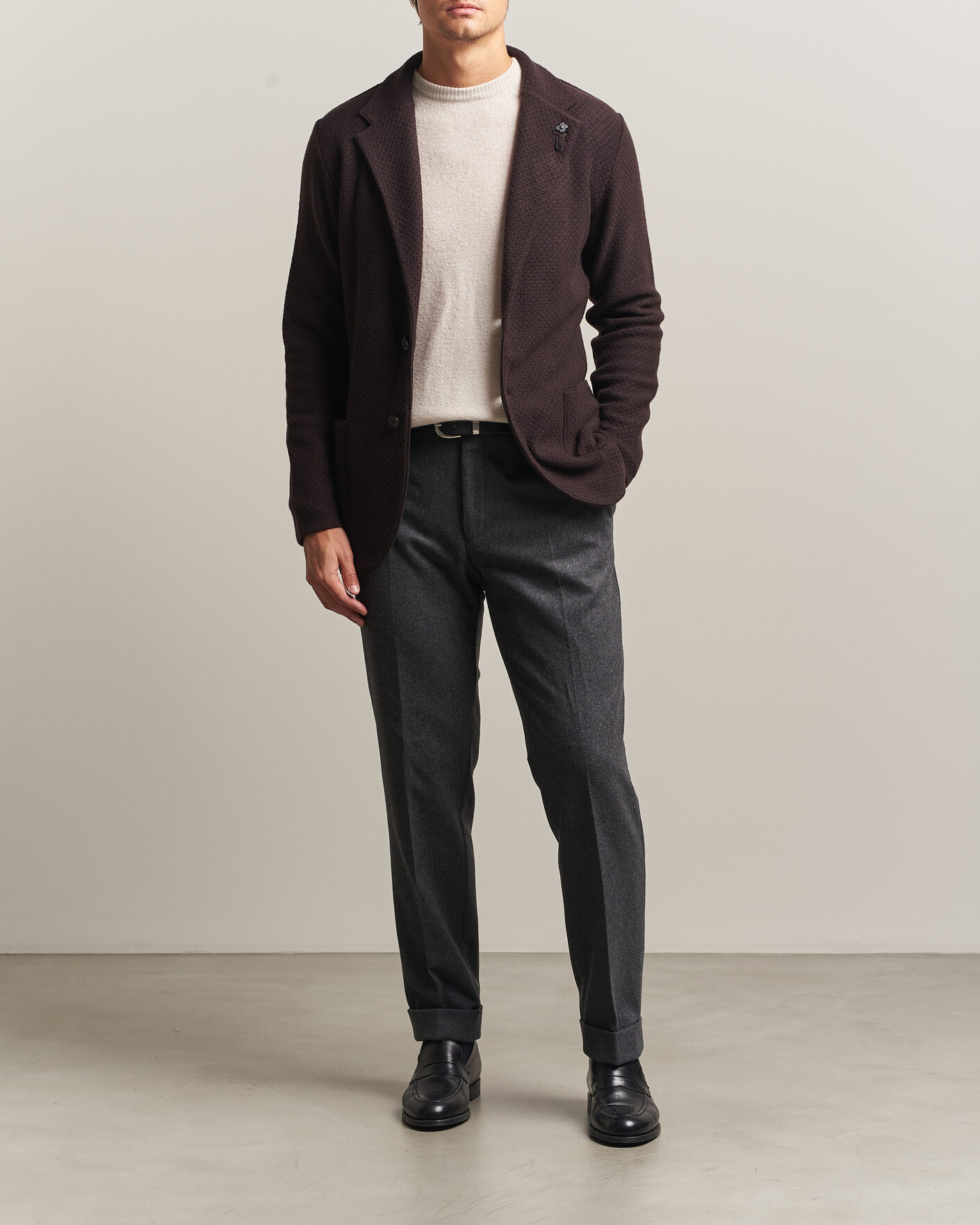 Uomini | Blazers | Lardini | Knitted Structure Wool/Cashmere Blazer Brown