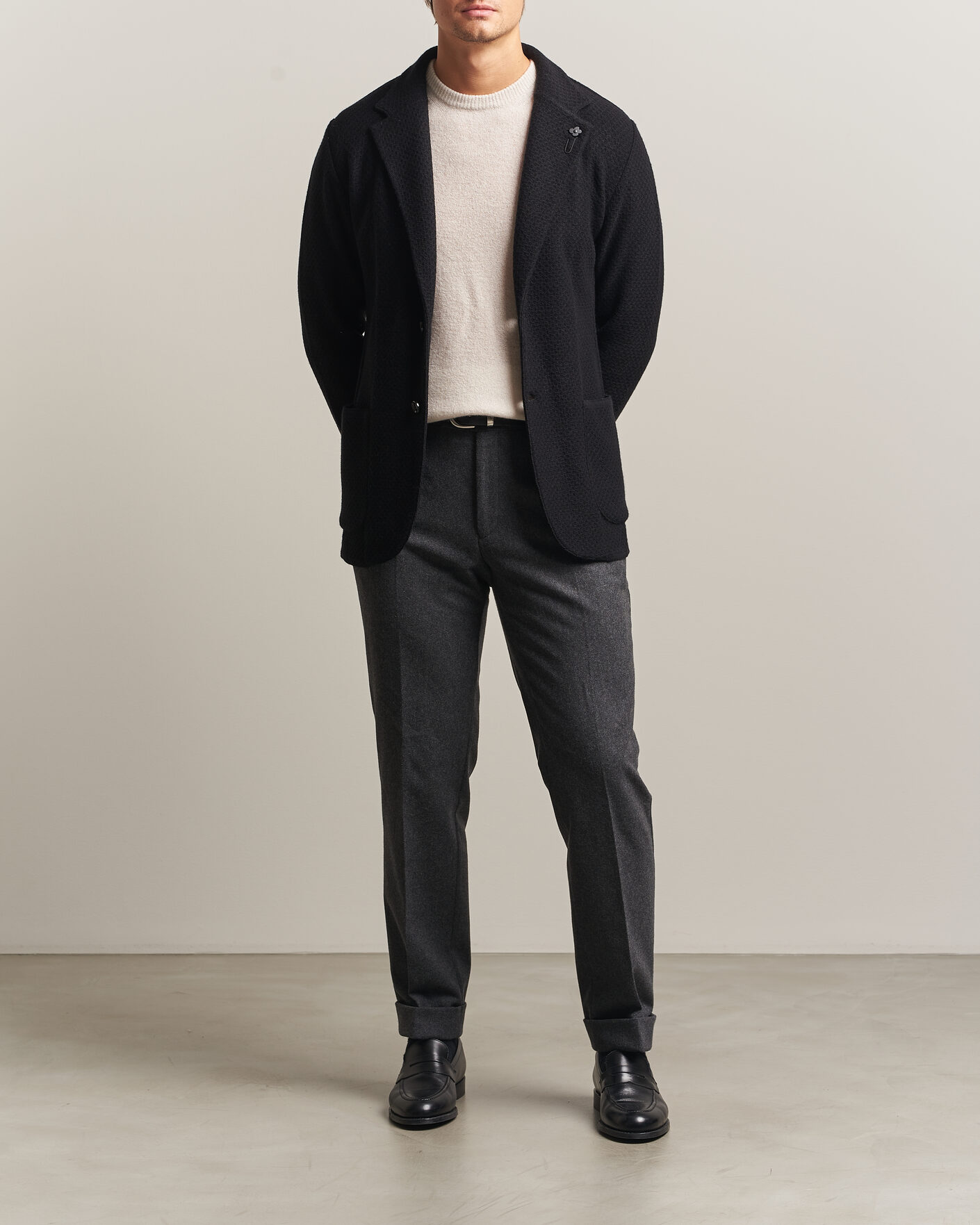 Uomini | Blazers | Lardini | Knitted Structure Wool/Cashmere Blazer Black