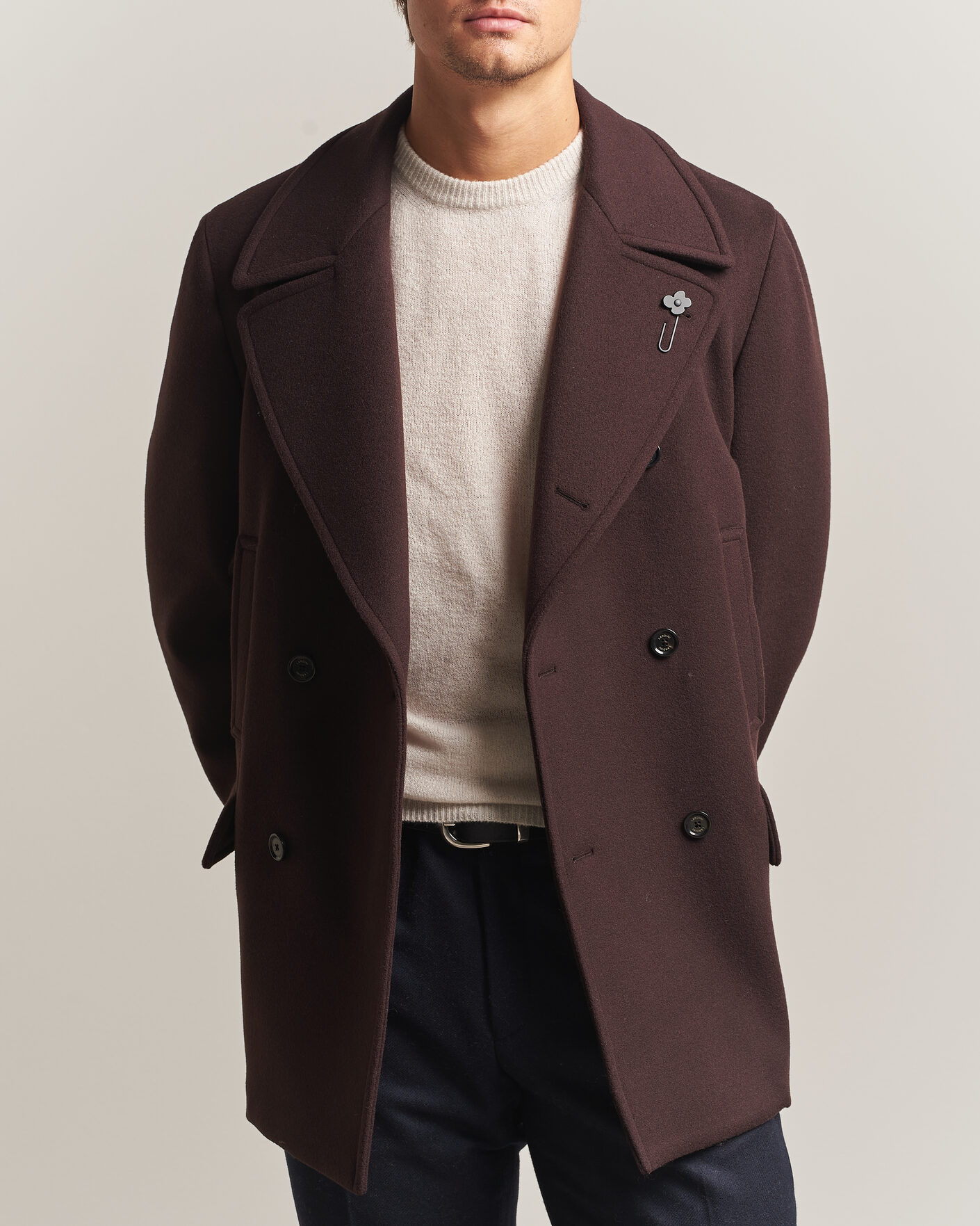 Uomini | Giacche | Lardini | Wool Peacoat Brown