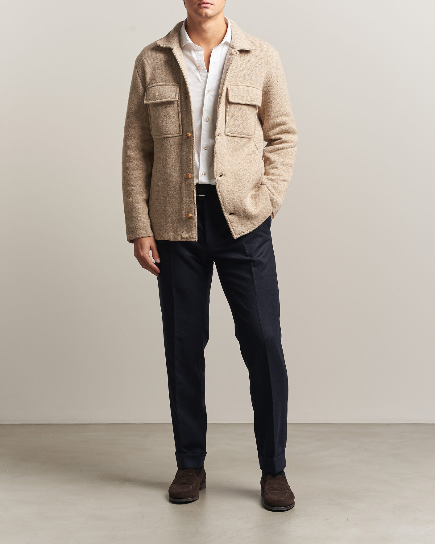 Uomini | Maglieria | Lardini | Knitted Shirt Jacket Beige