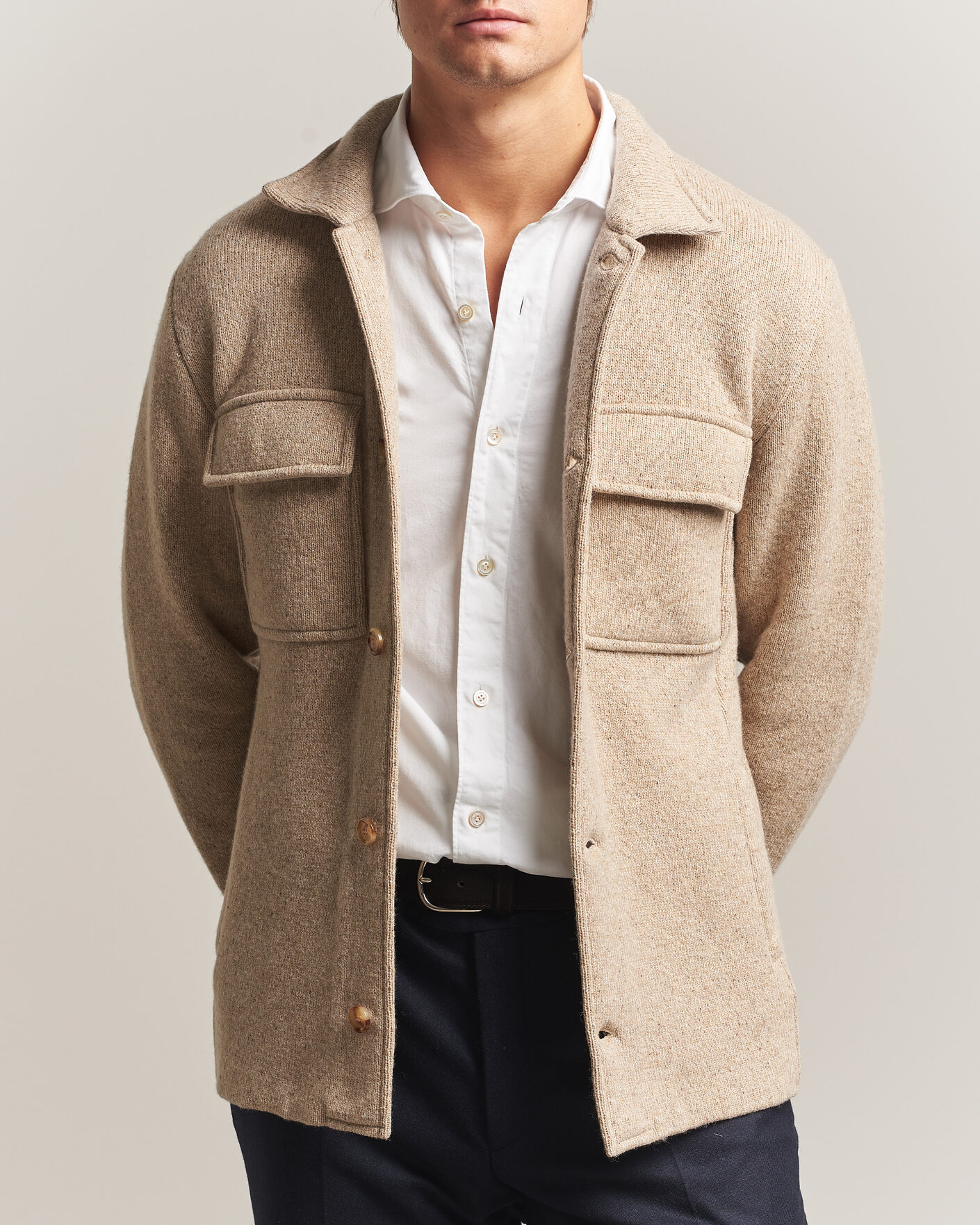 Uomini | Maglieria | Lardini | Knitted Shirt Jacket Beige