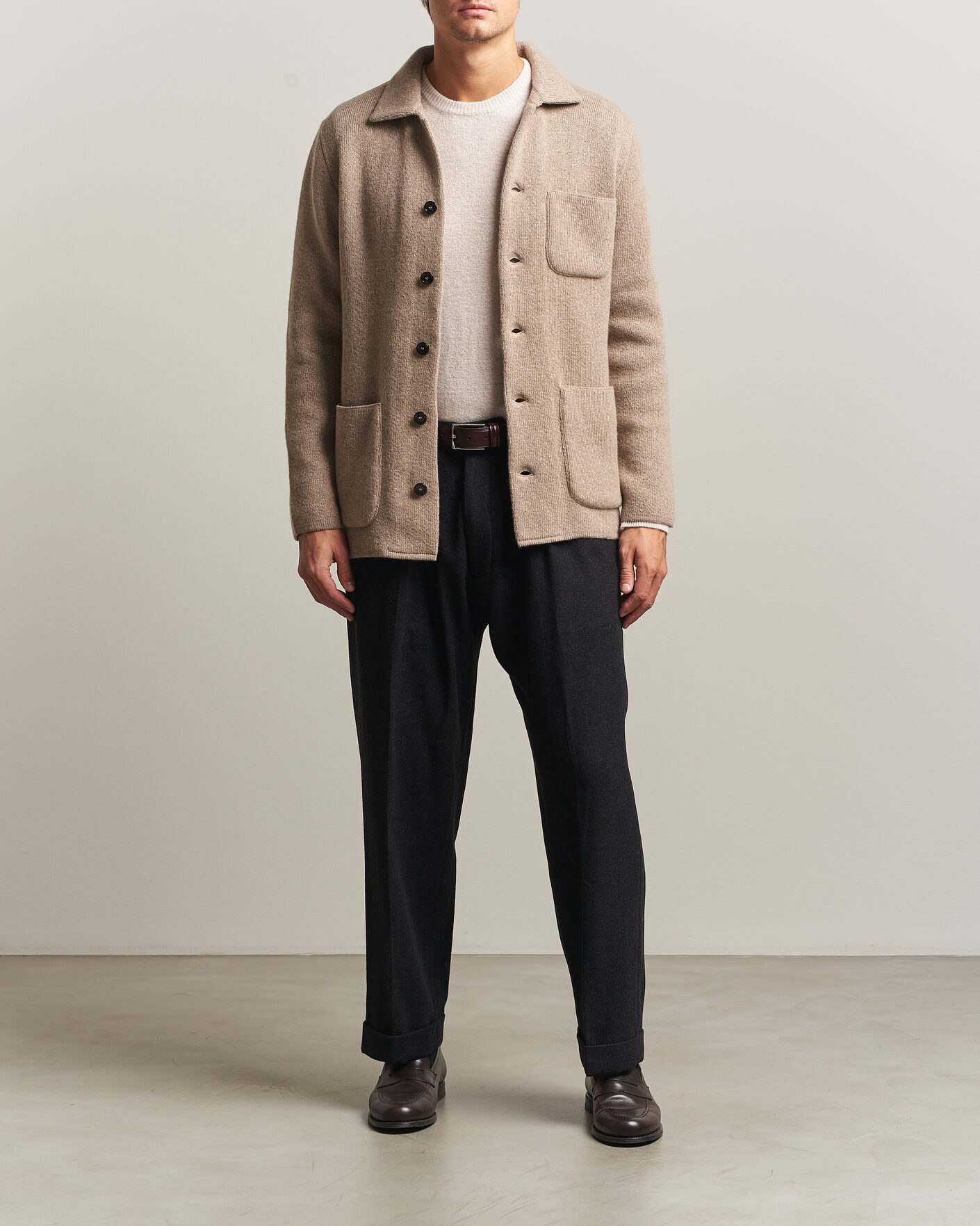 Uomini | Maglieria | Lardini | Knitted Cashmere Overshirt Light Brown