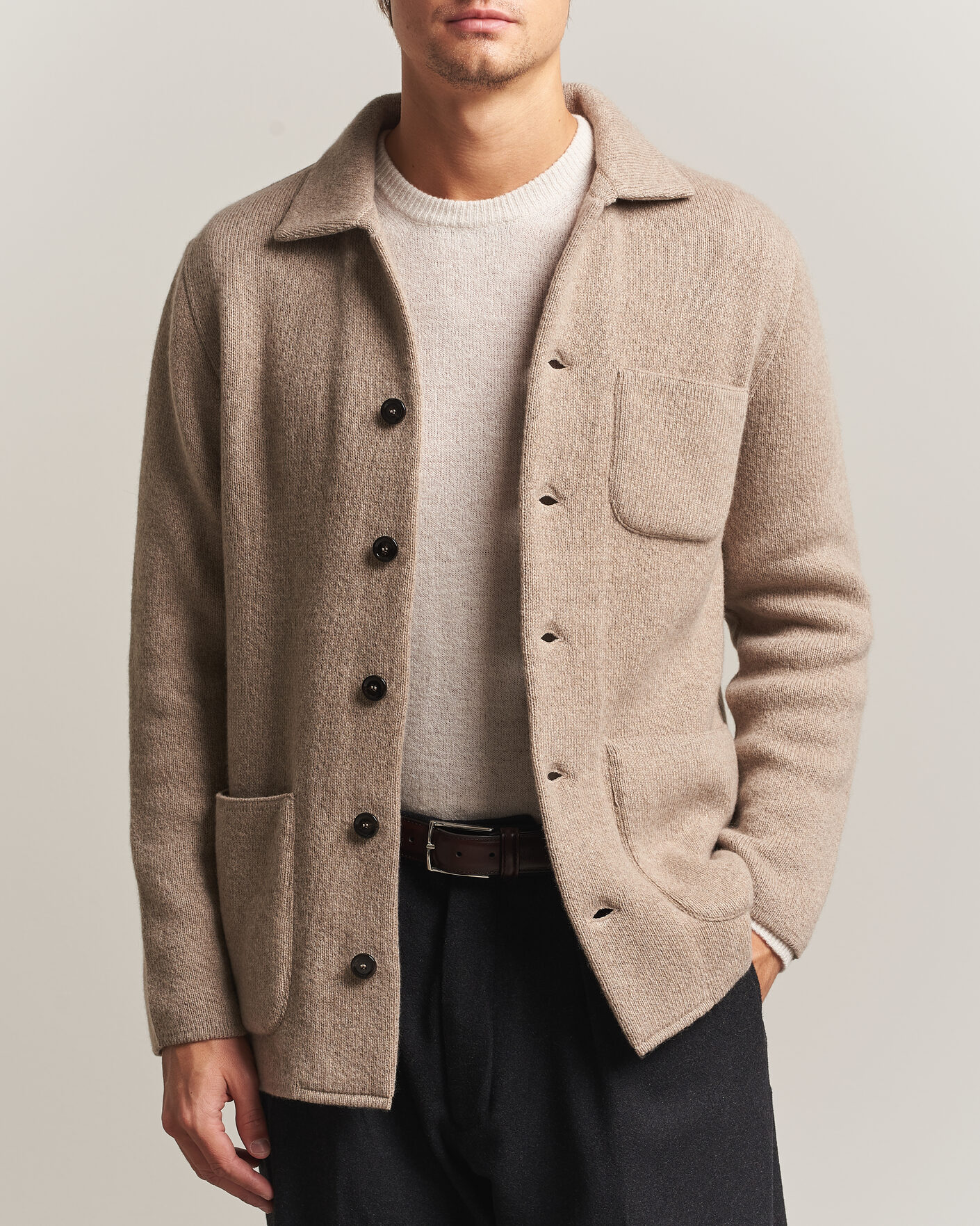 Uomini | Maglieria | Lardini | Knitted Cashmere Overshirt Light Brown