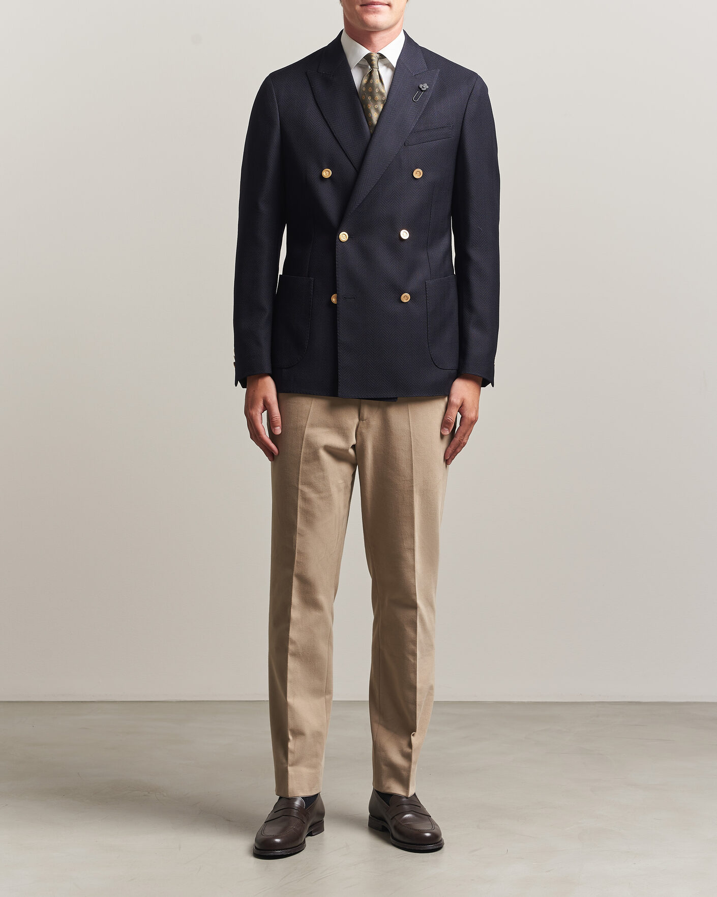 Uomini | Blazers | Lardini | Double Breasted Herringbone Wool Blazer Navy
