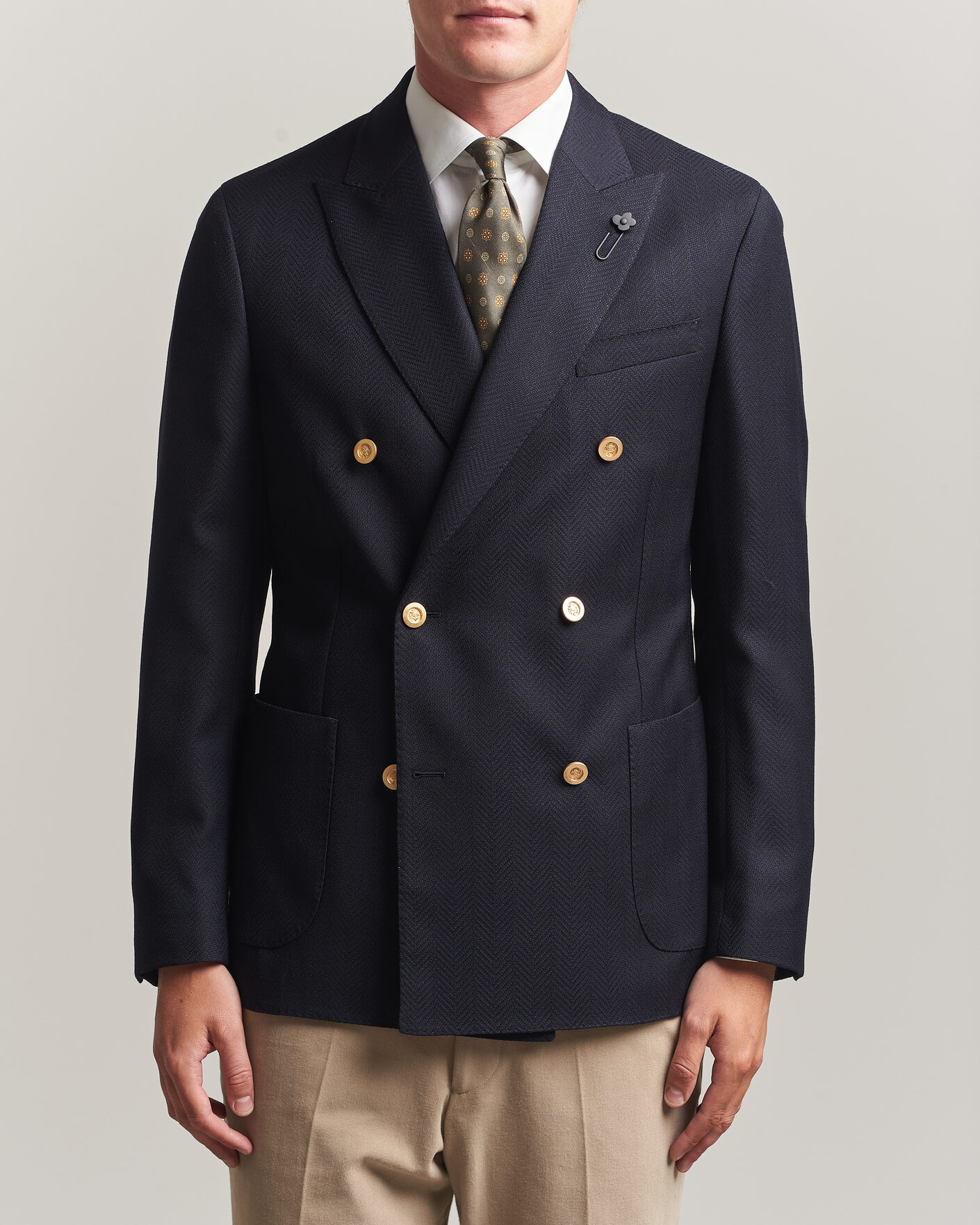 Uomini | Blazers | Lardini | Double Breasted Herringbone Wool Blazer Navy