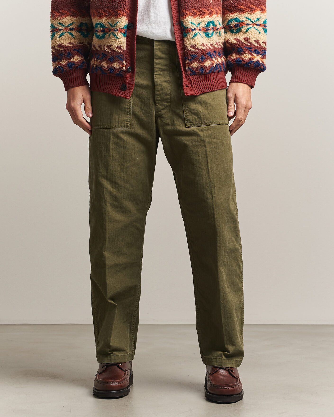 Uomini | Pantaloni | orSlow | Vintage Fit Herringbone Fatigue Pants Army Green