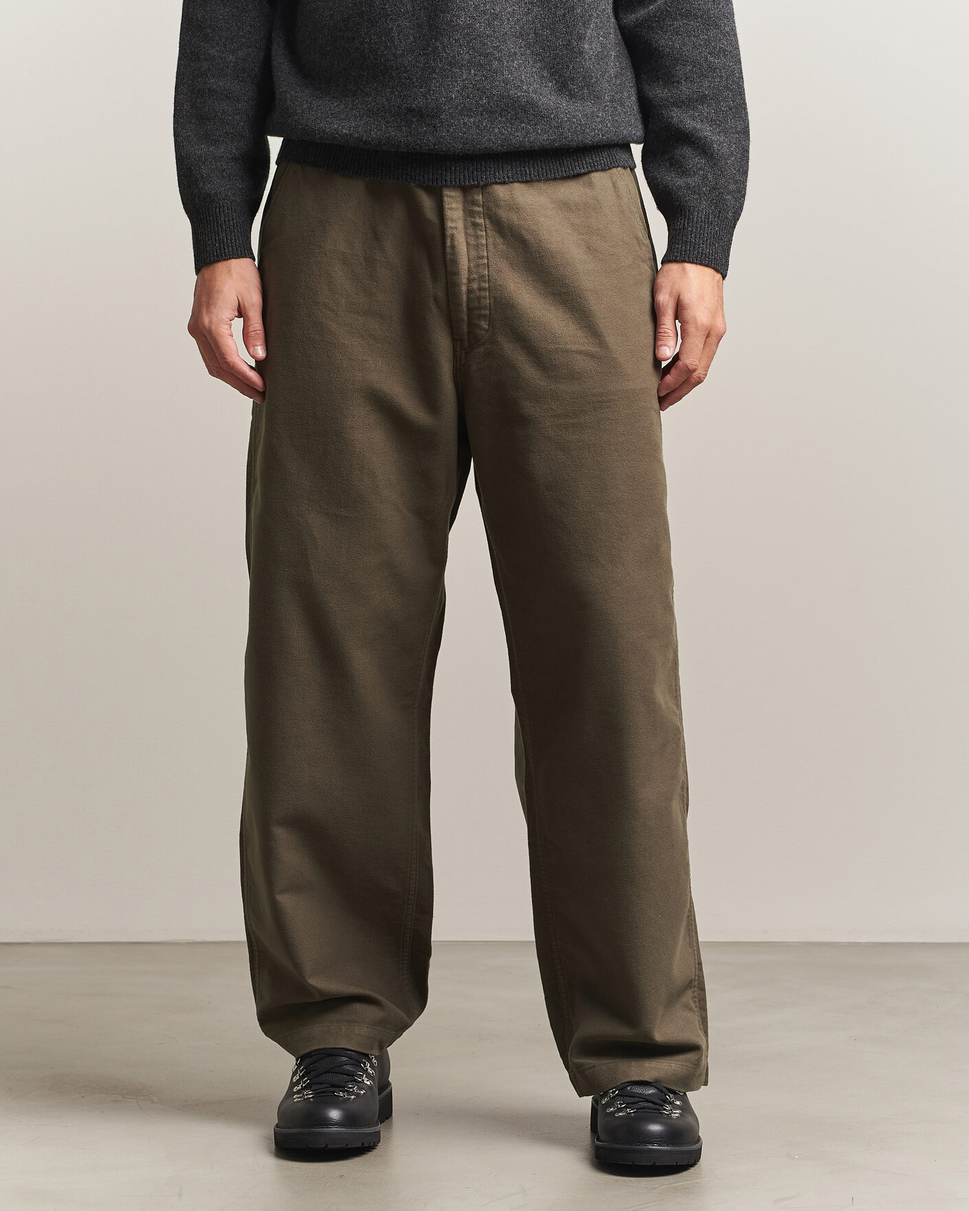 Uomini | Pantaloni | orSlow | Wide Fit New Yorker Brushed Trousers Moss Gray