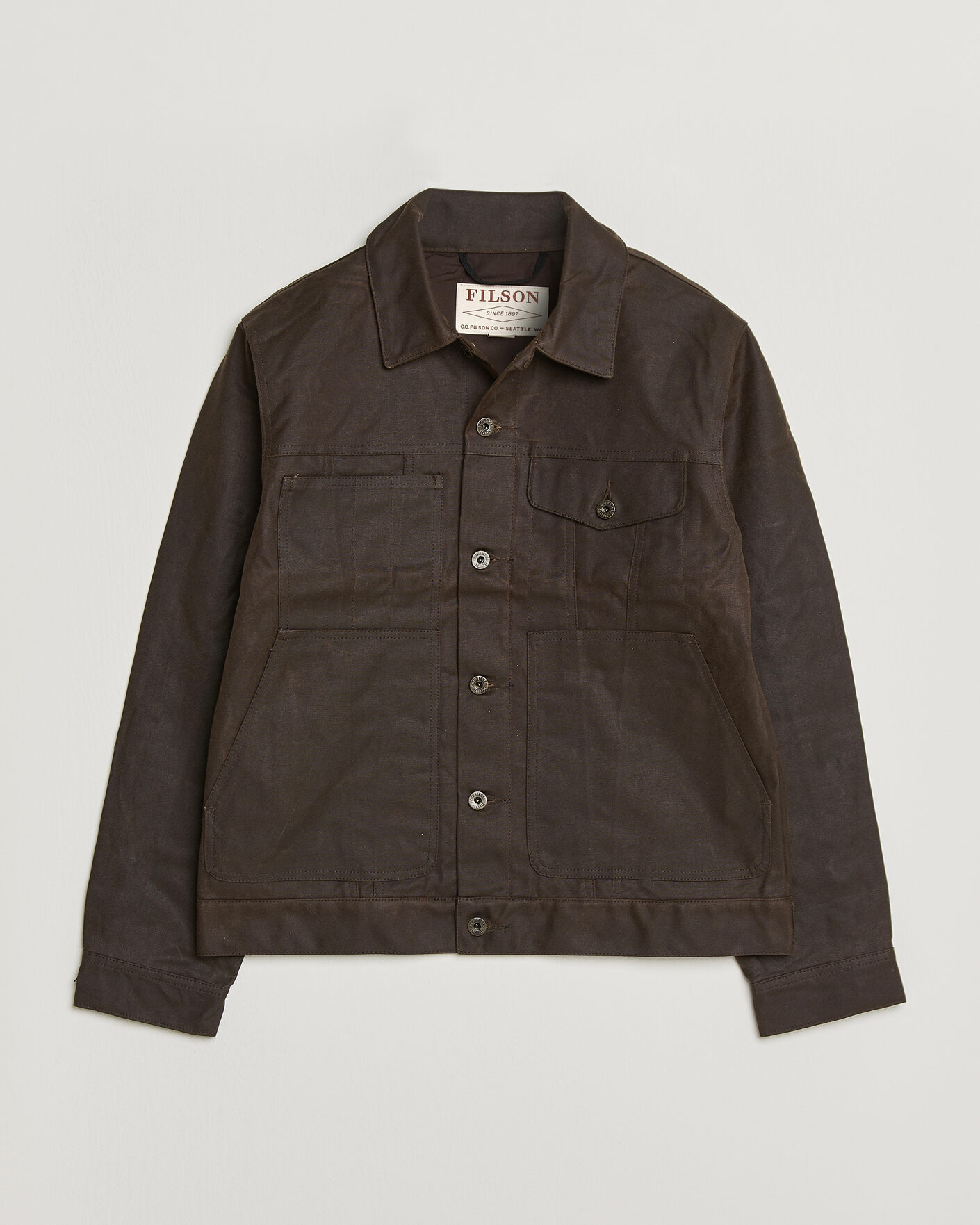 Uomini | Giacche | Filson | Short Lined Tin Cloth Cruiser Dark Brown