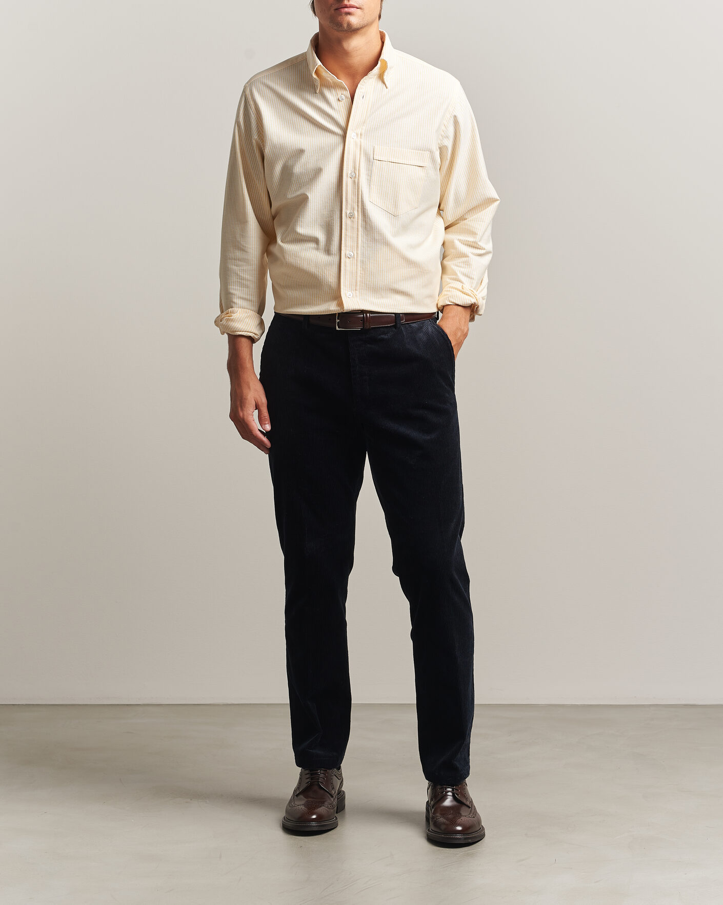 Uomini | Camicie | Drake's | Striped Button Down Oxford Shirt Yellow