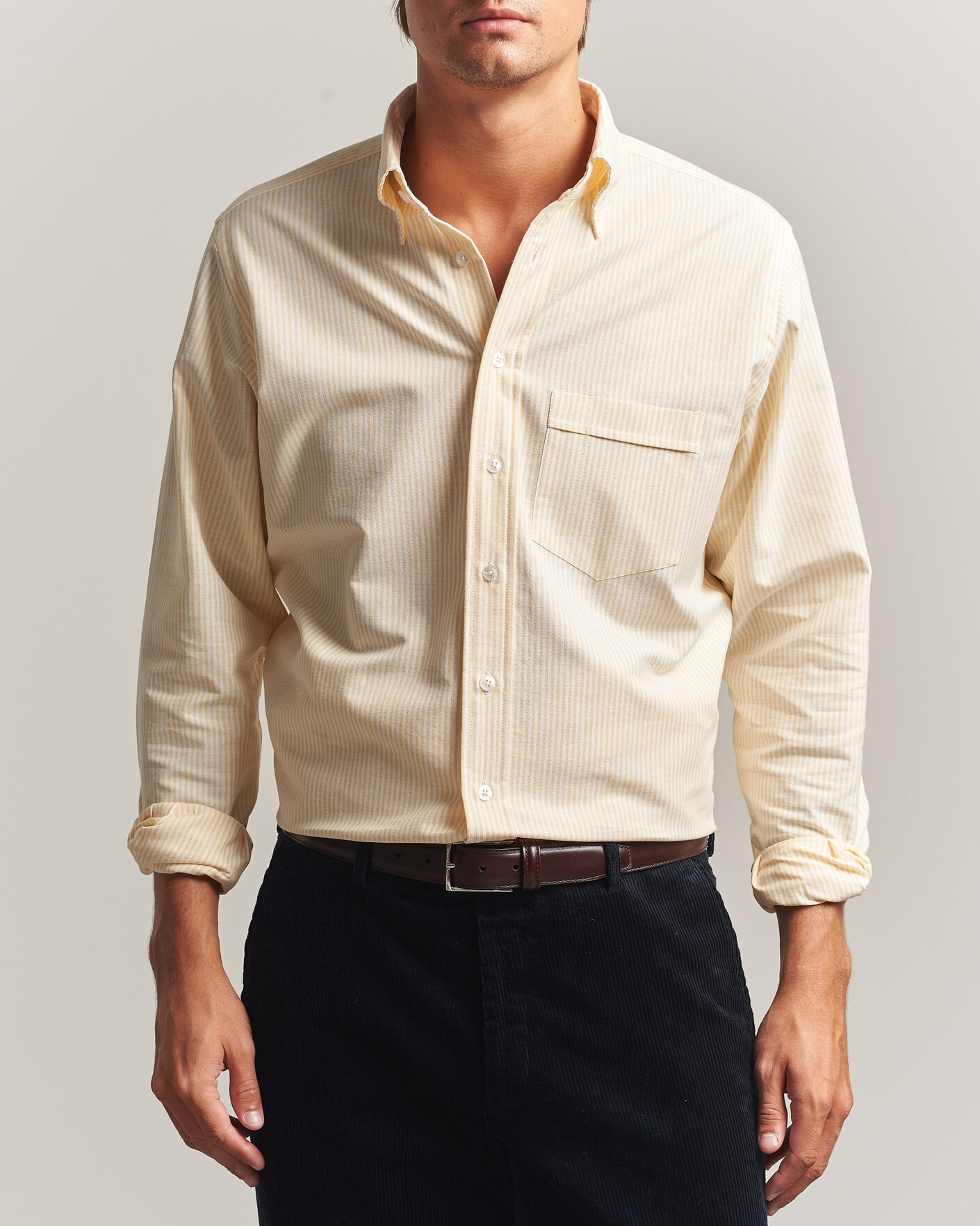 Uomini | Camicie | Drake's | Striped Button Down Oxford Shirt Yellow