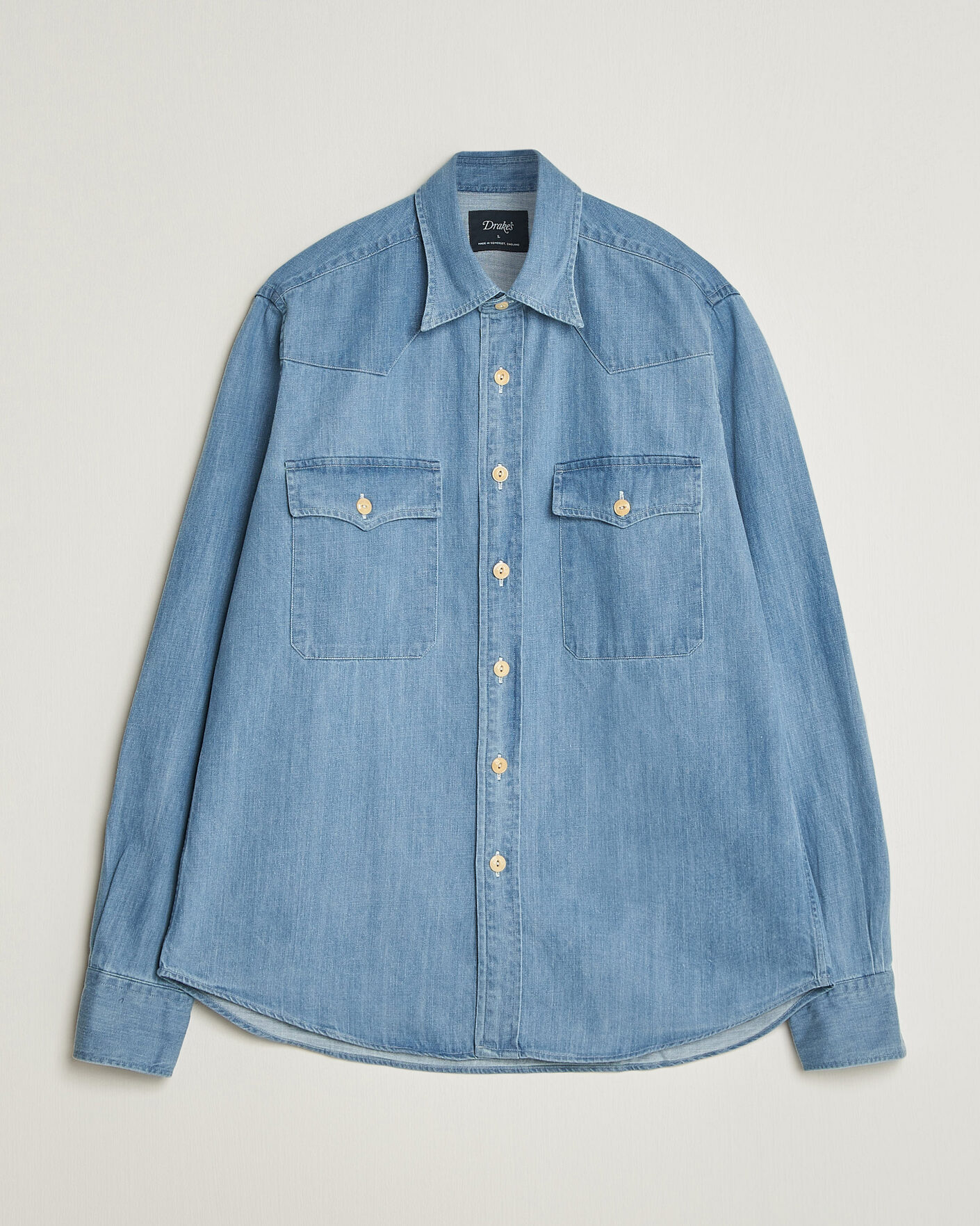 Uomini | Camicie | Drake's | Denim Western Shirt Bleached Blue